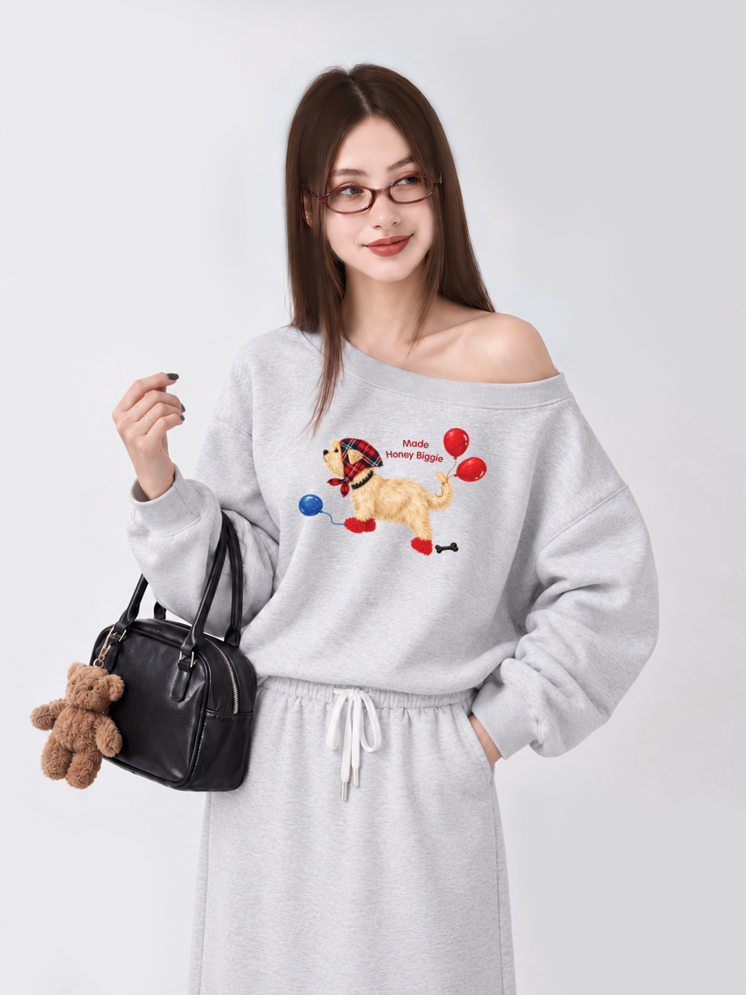 Áo Sweater Lệch Vai Nỉ Hai Da Made Honey Biggie