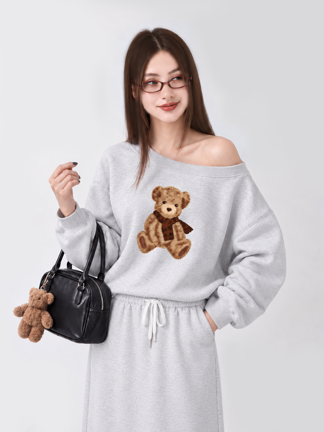 Áo Sweater Lệch Vai Nỉ Hai Da Teddy Bear Cold Weather