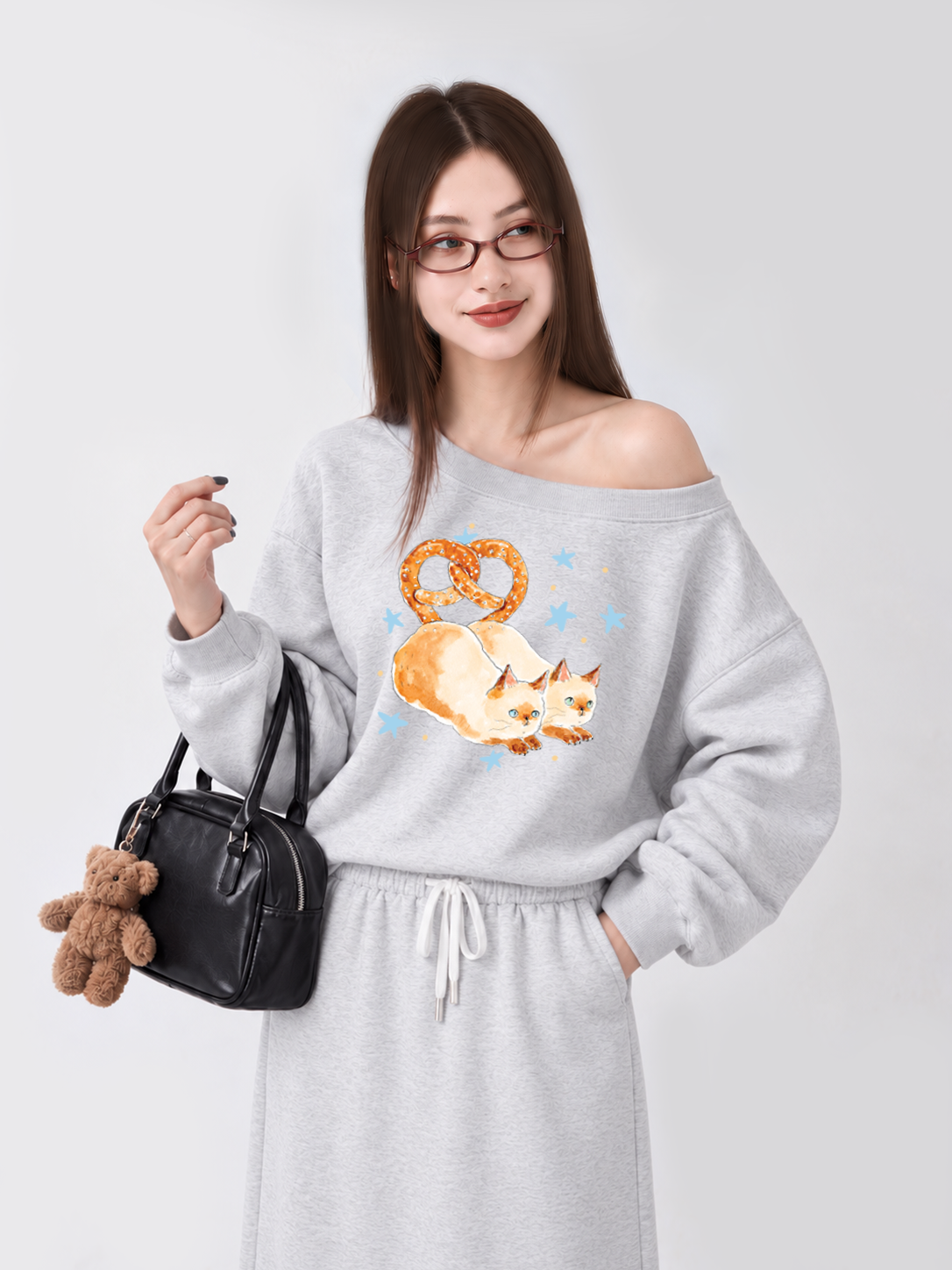 Áo Sweater Lệch Vai Nỉ Hai Da Bread Cat