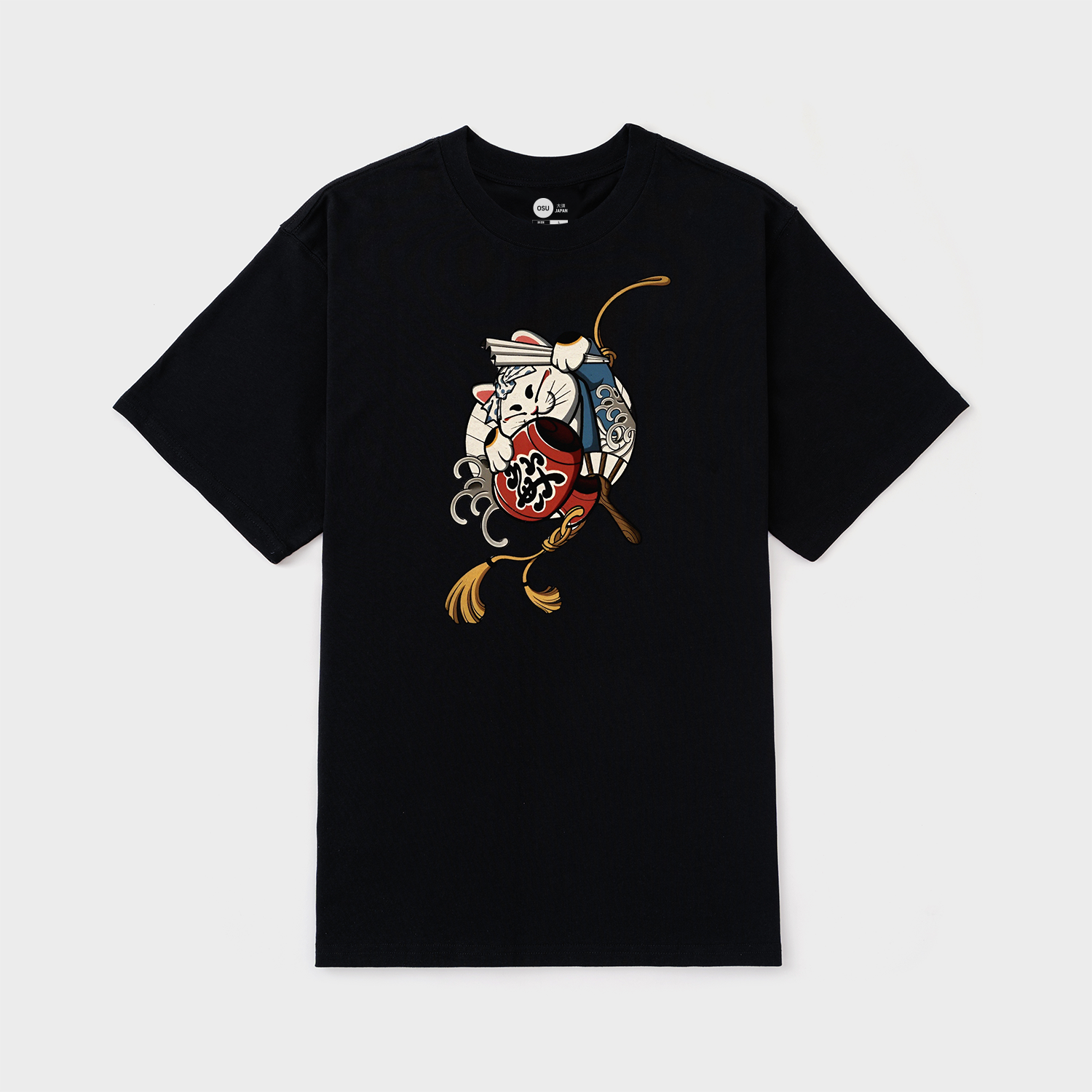 JAPANESE LUCKY CAT CUTE T-SHIRT / ĐEN