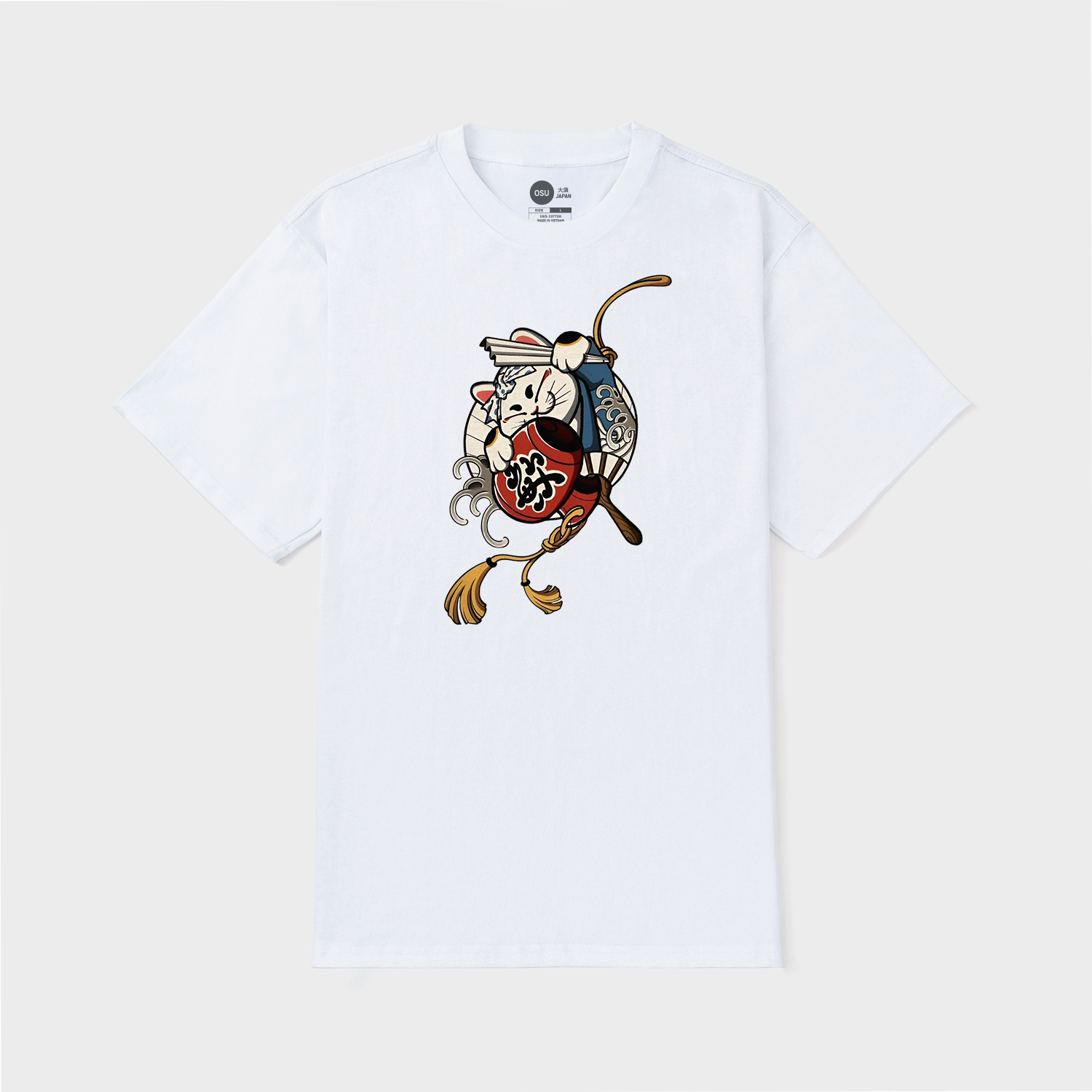 JAPANESE LUCKY CAT CUTE T-SHIRT / TRẮNG