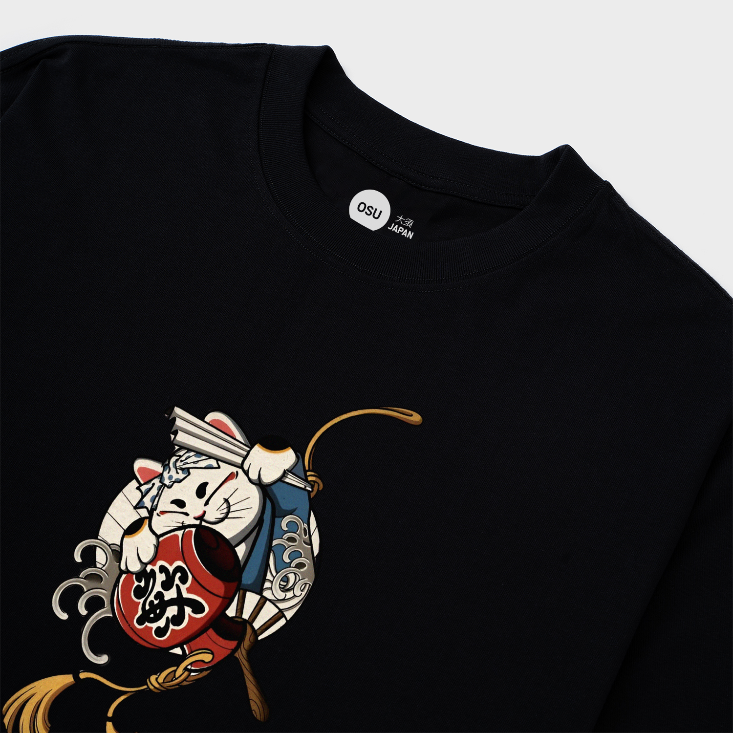 JAPANESE LUCKY CAT CUTE T-SHIRT / ĐEN