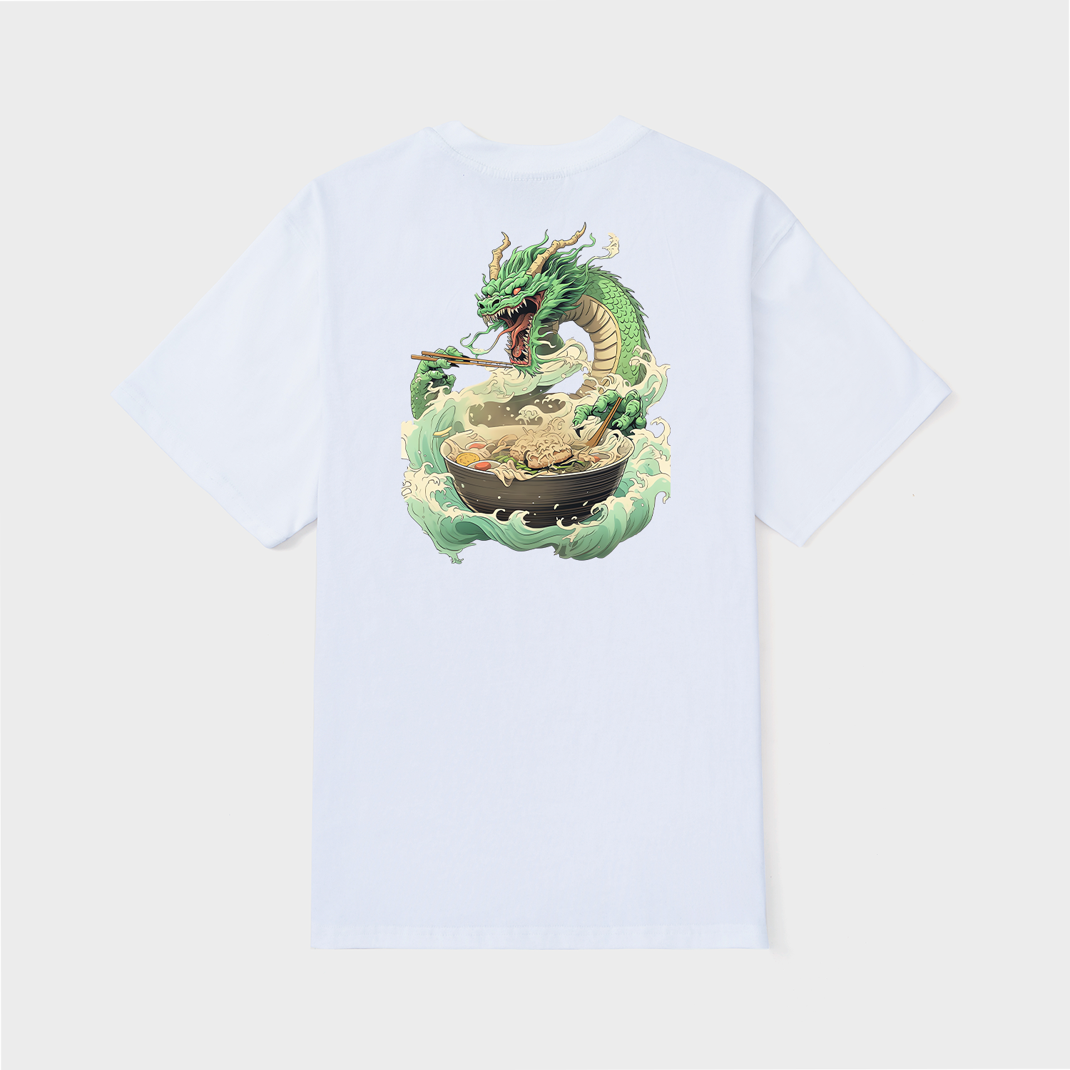 DRAGON EATING RAMEN NEO JAPANESE TRADI T-SHIRT / TRẮNG