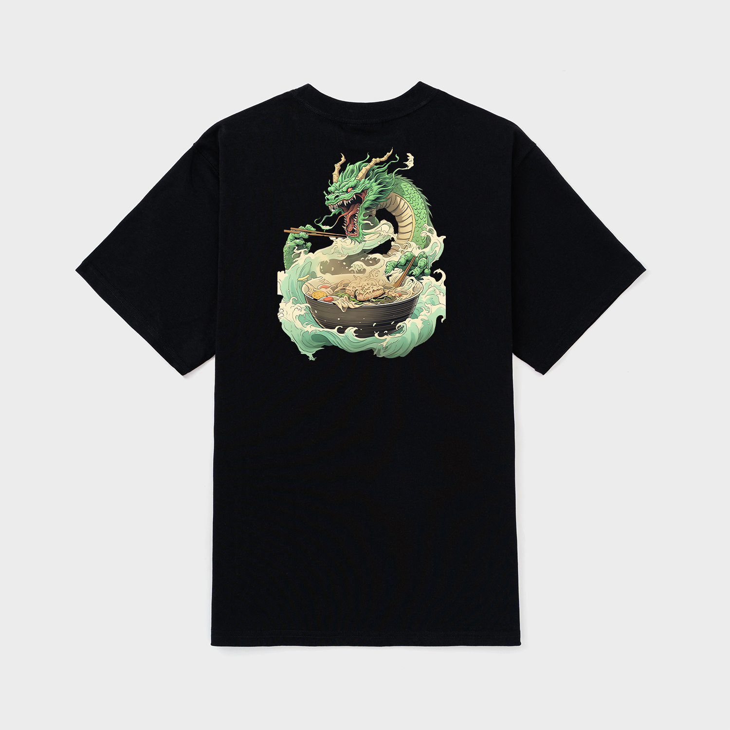 DRAGON EATING RAMEN NEO JAPANESE TRADI T-SHIRT / ĐEN