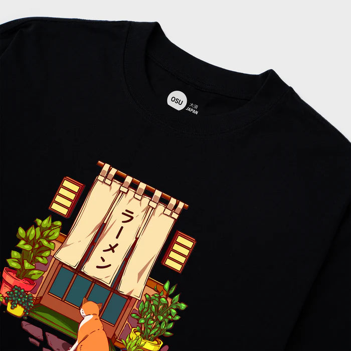 Flash Sale THE RED CAT AND THE JAPANESE RAMEN SHOP T-SHIRT / ĐEN