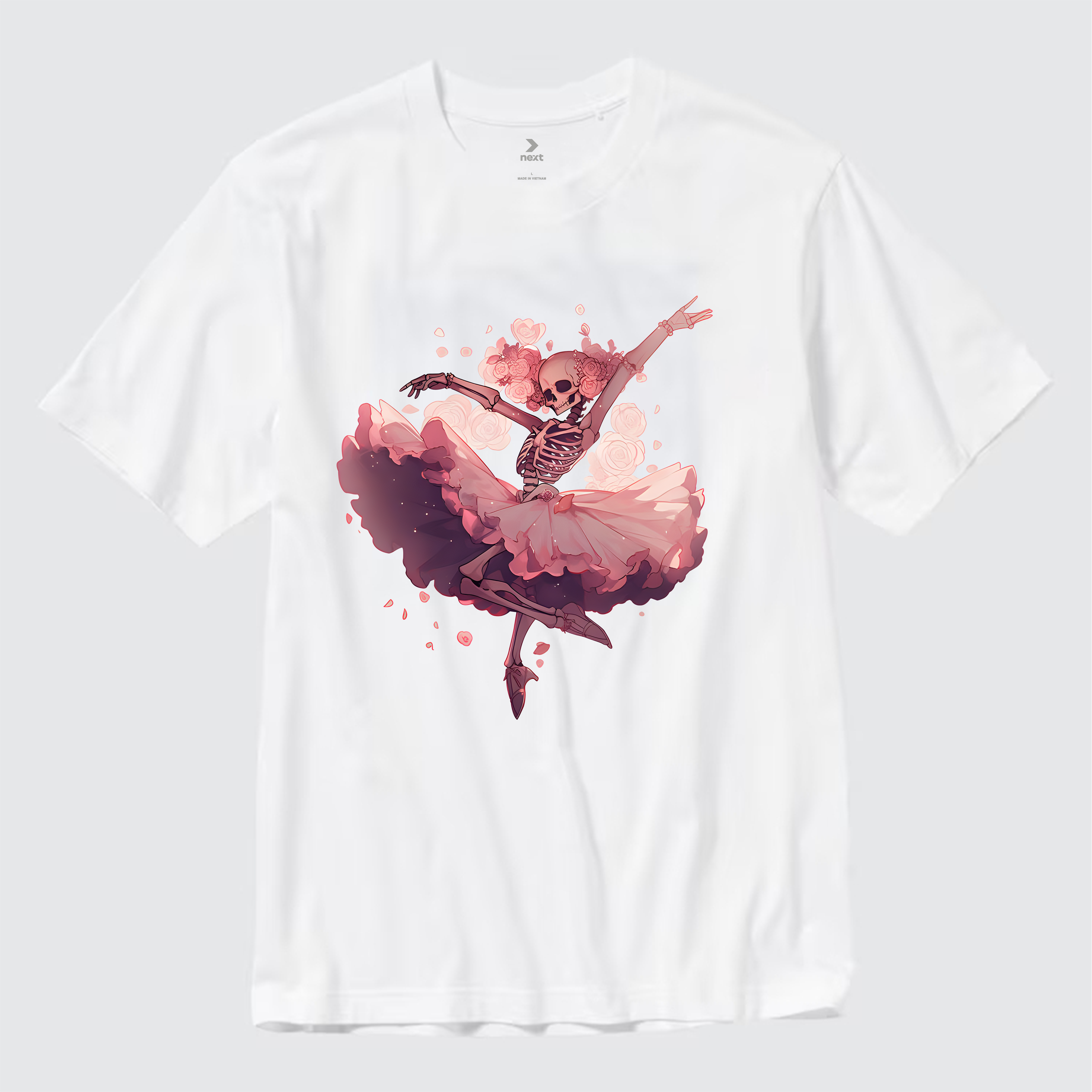 SKULL ROSE BALLET PINK T-SHIRT / TRẮNG