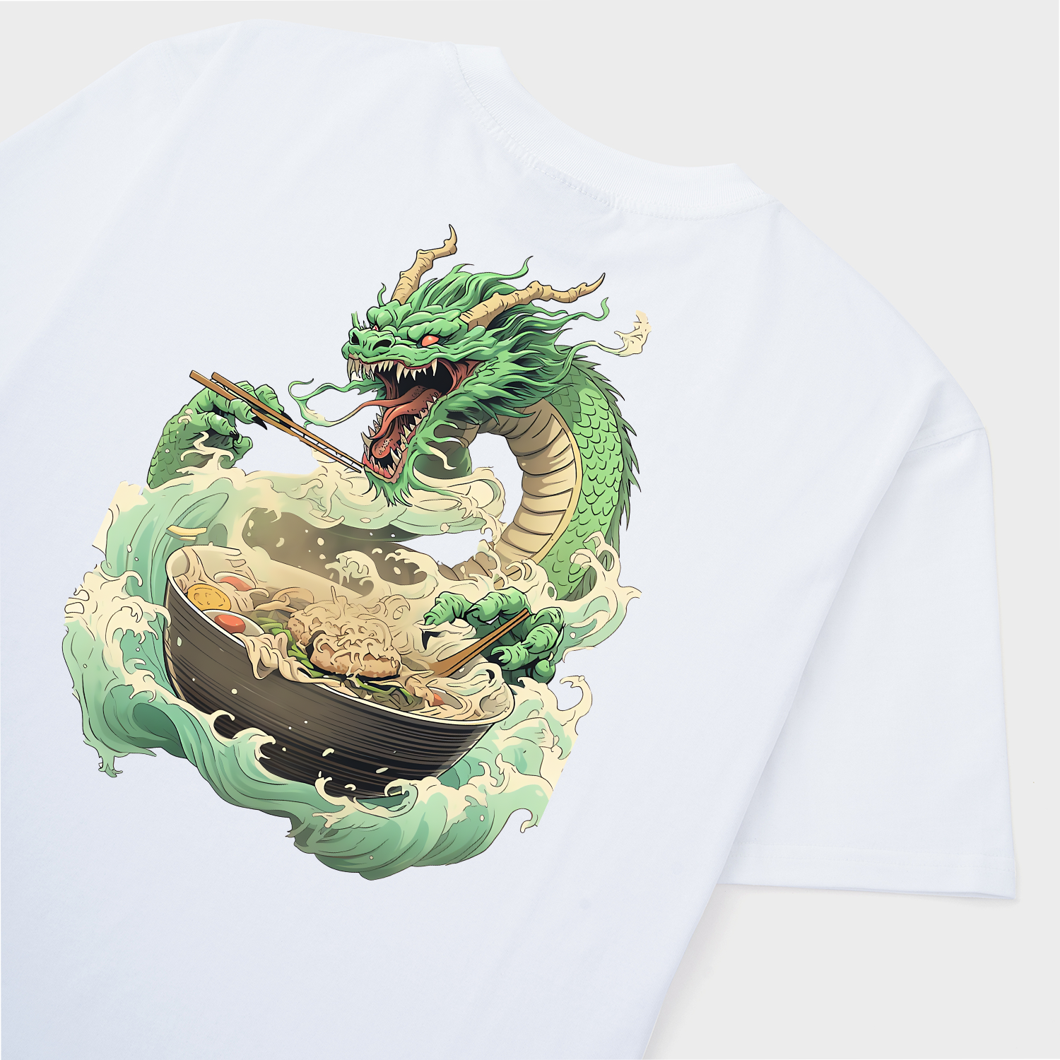 DRAGON EATING RAMEN NEO JAPANESE TRADI T-SHIRT / TRẮNG