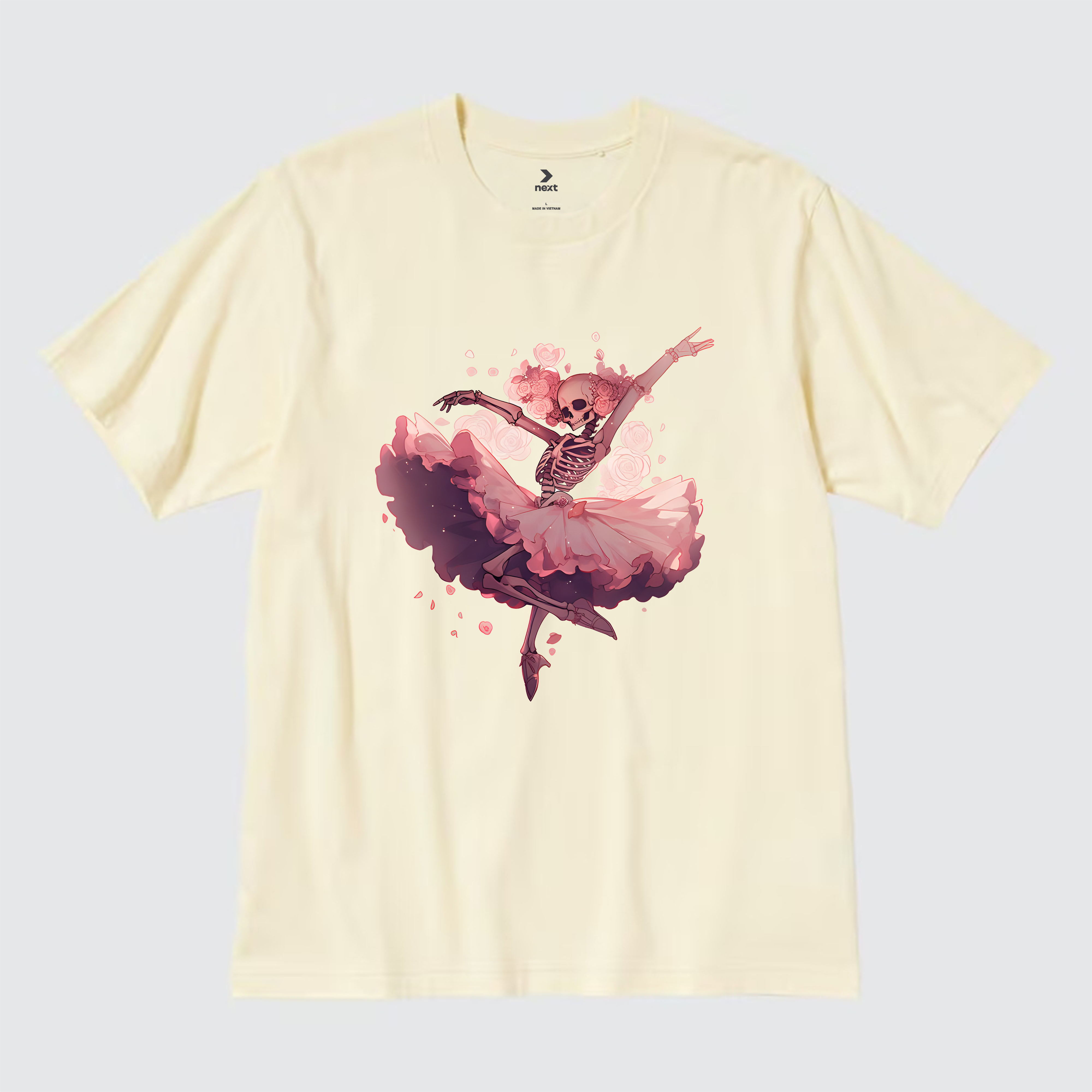 SKULL ROSE BALLET PINK T-SHIRT / KEM