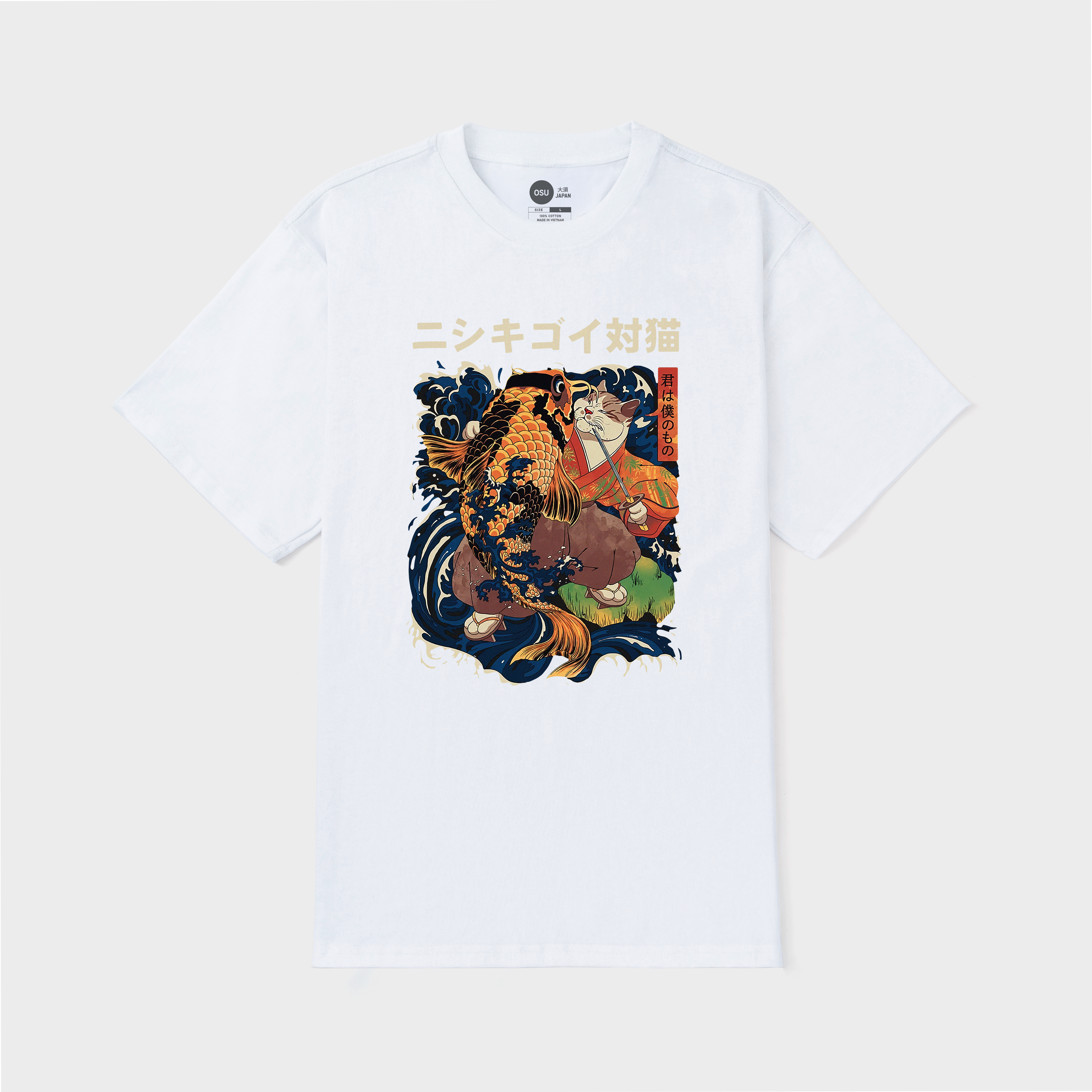 THE CAT AND THE KOI T-SHIRT / TRẮNG