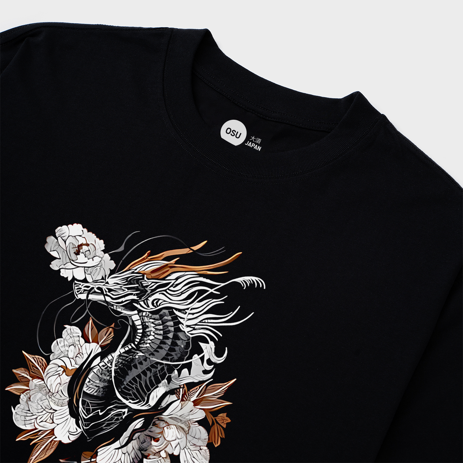 HARAJUKU HIP HOP EMBROIDERED DRAGON T-SHIRT / ĐEN