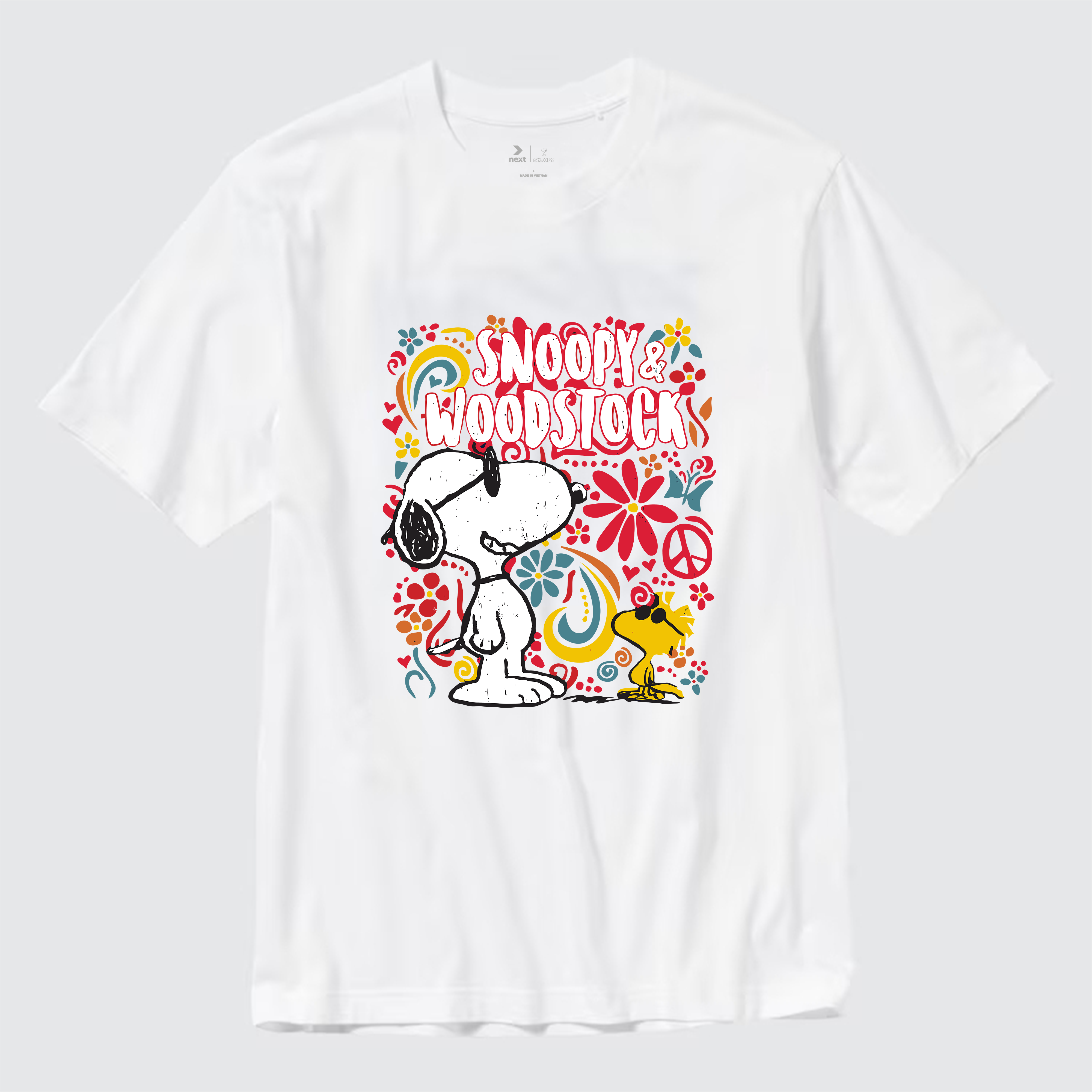 SNOOPY PEANUTS 70S FLORAL WOODSTOCK T-SHIRT / TRẮNG