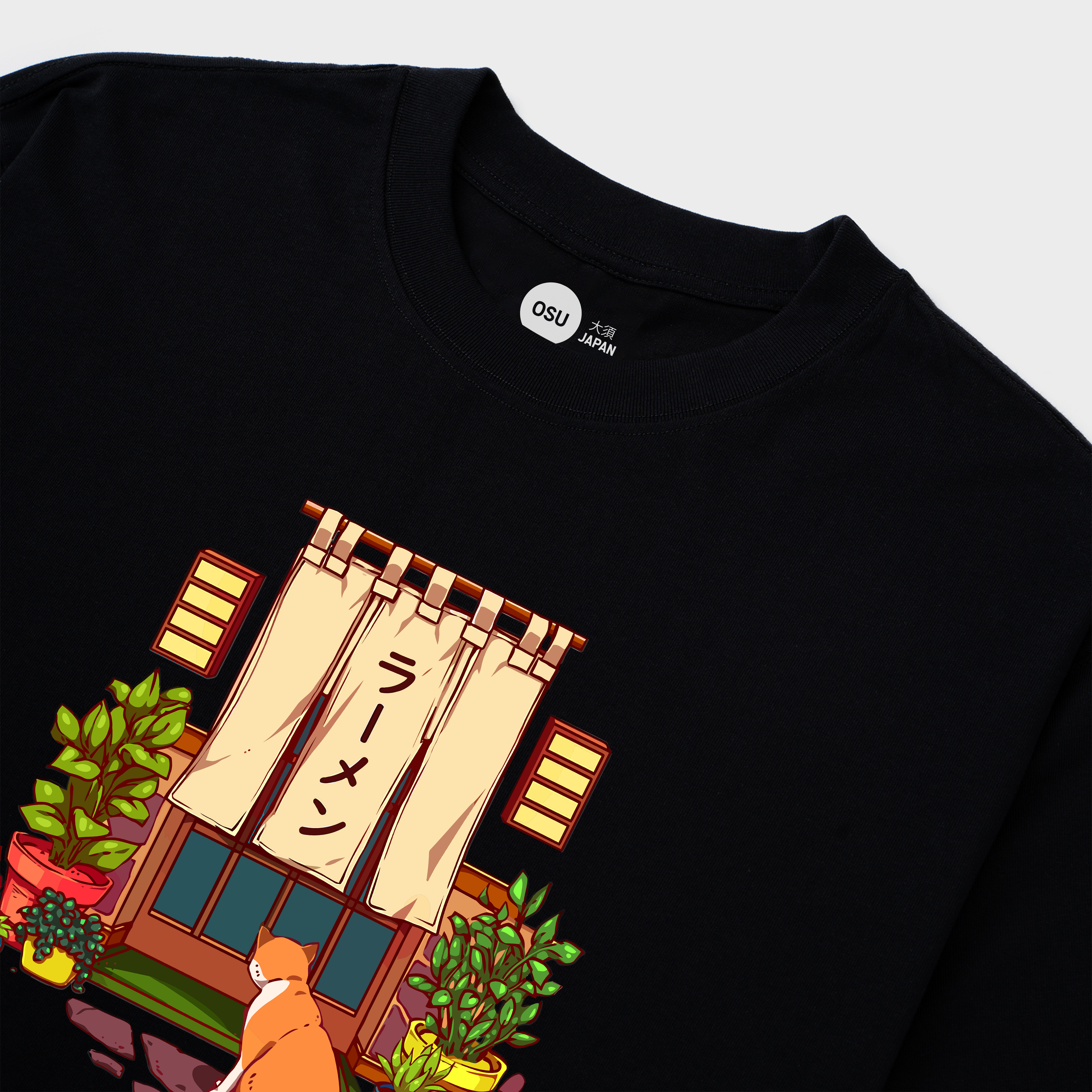 THE RED CAT AND THE JAPANESE RAMEN SHOP T-SHIRT / ĐEN