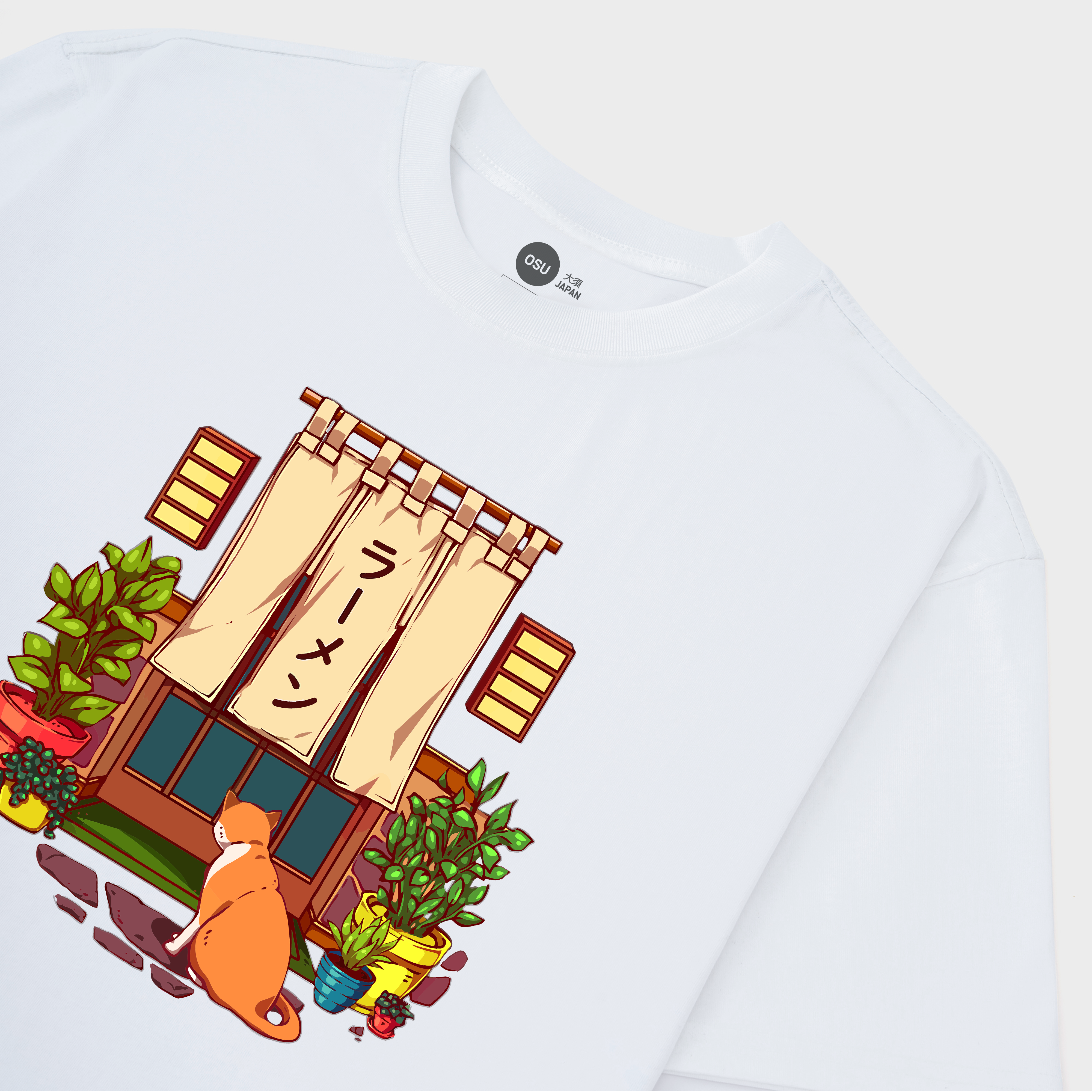 THE RED CAT AND THE JAPANESE RAMEN SHOP T-SHIRT / TRẮNG