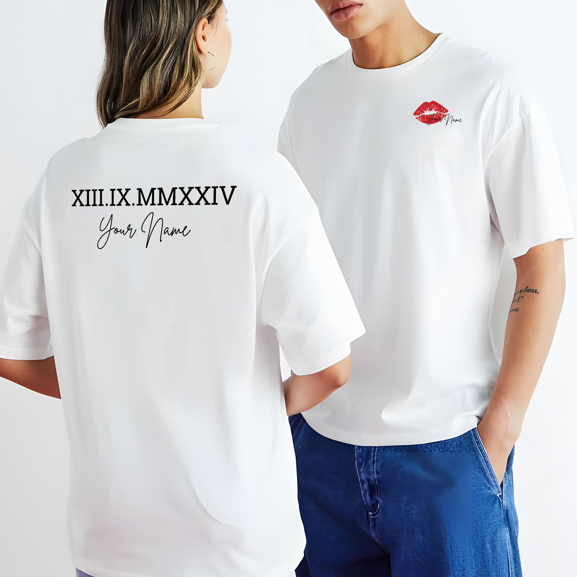 Custom Couple Lips Number T-Shirt