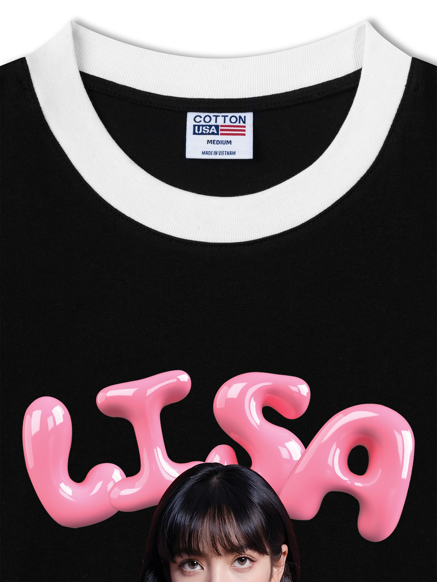 Áo Thun Ringer Relaxed Fit Black Pink Lisa