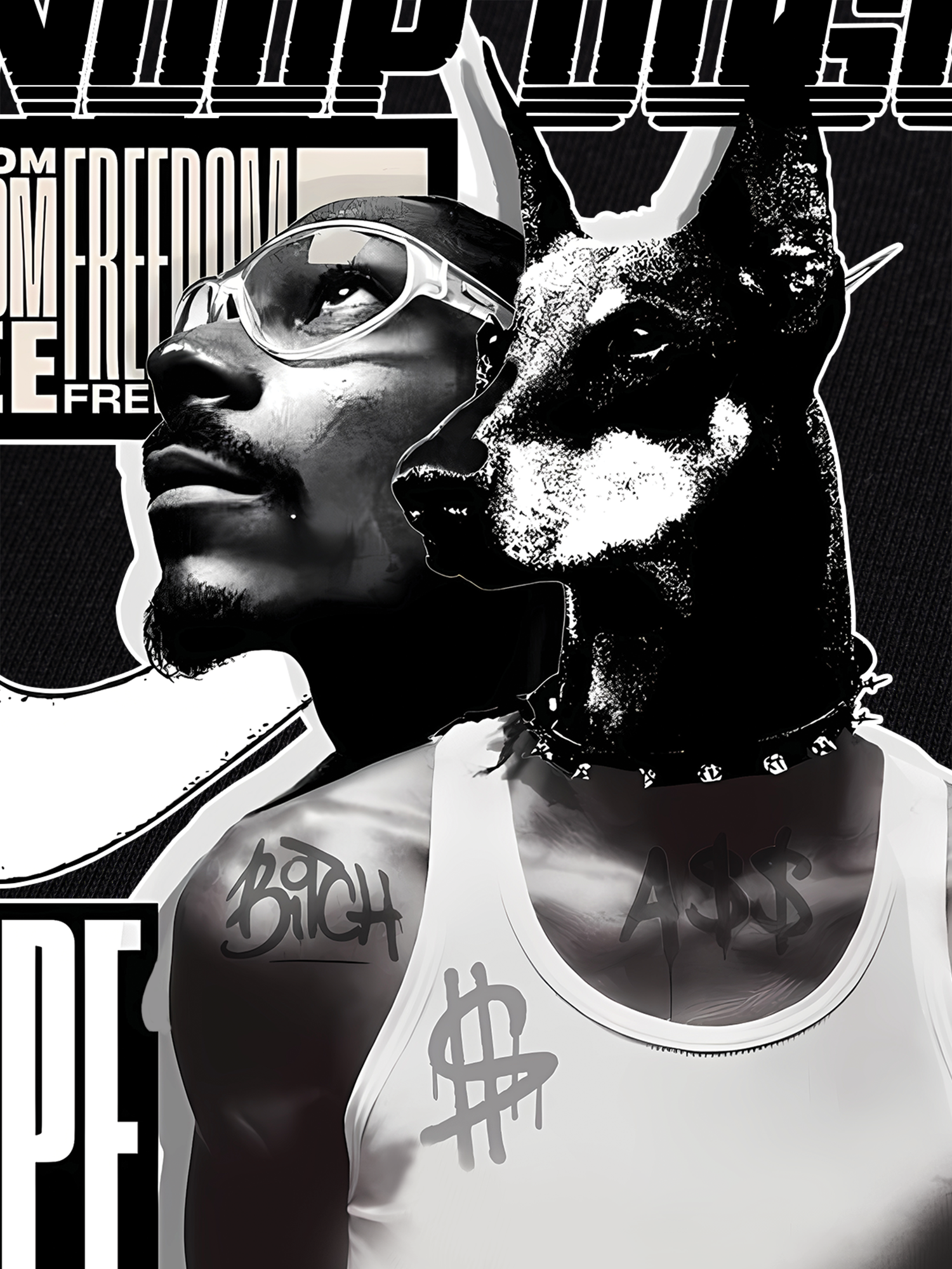 Áo Thun Ringer Relaxed Fit Rapper Black And White Snoop Dog