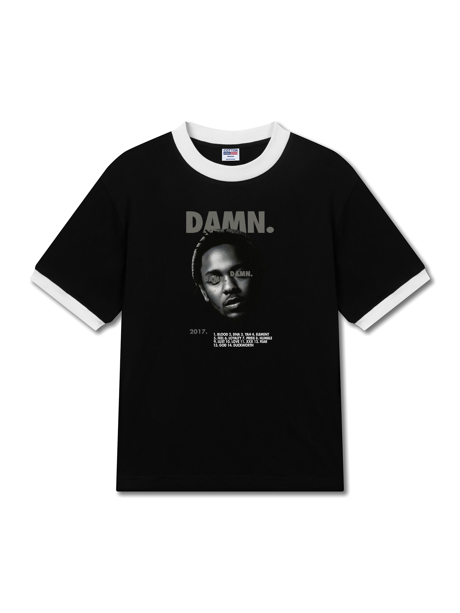 Áo Thun Ringer Relaxed Fit Rapper Damn Black And White Graphic