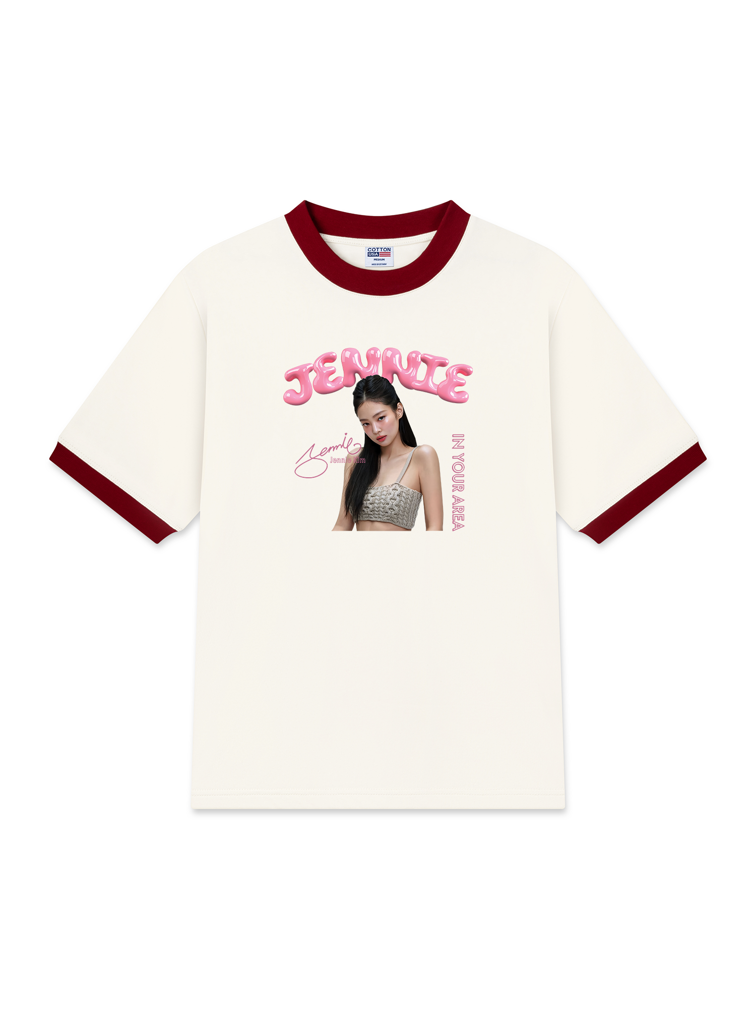 Áo Thun Ringer Relaxed Fit Black Pink Jennie In Your Area