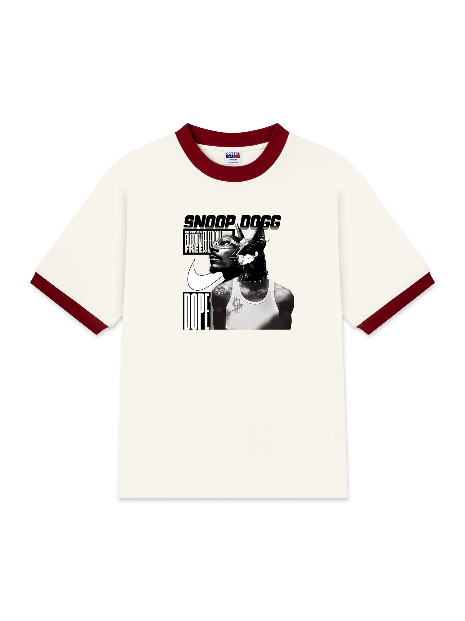 Áo Thun Ringer Relaxed Fit Rapper Black And White Snoop Dog