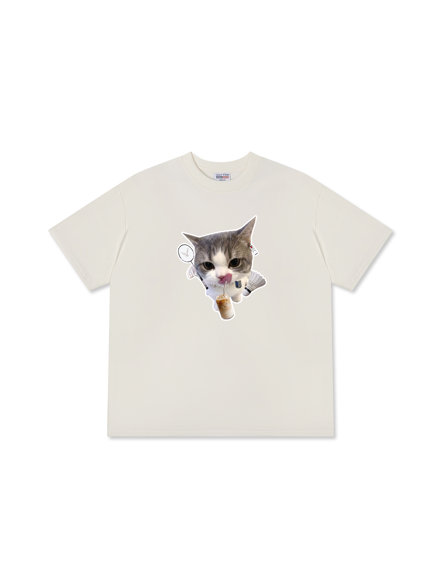 Áo Thun Relaxed Fit Badminton Cute Cat