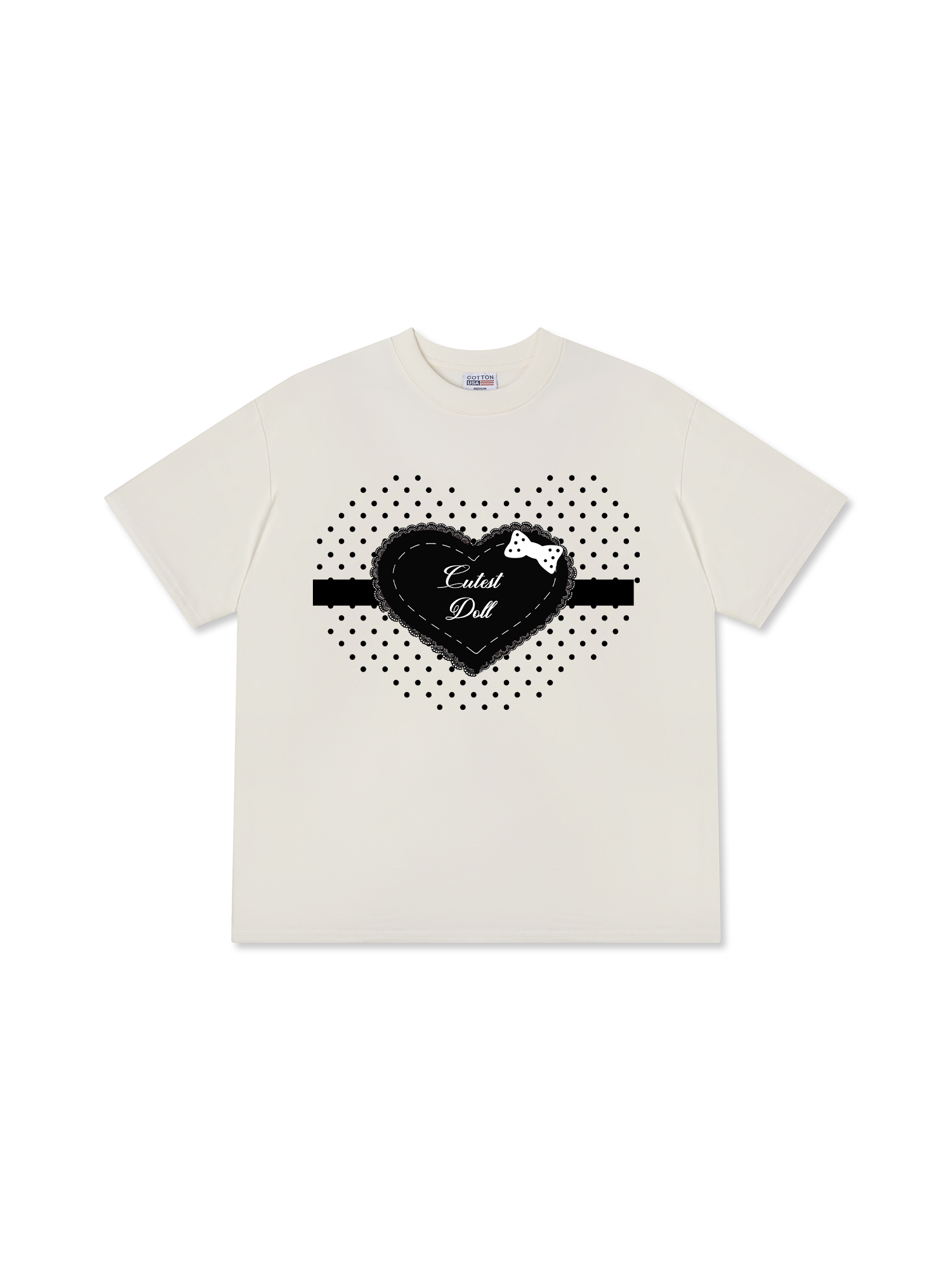 Áo Thun Relaxed Fit Dotty Mood Lace Heart Cutest Doll Baby