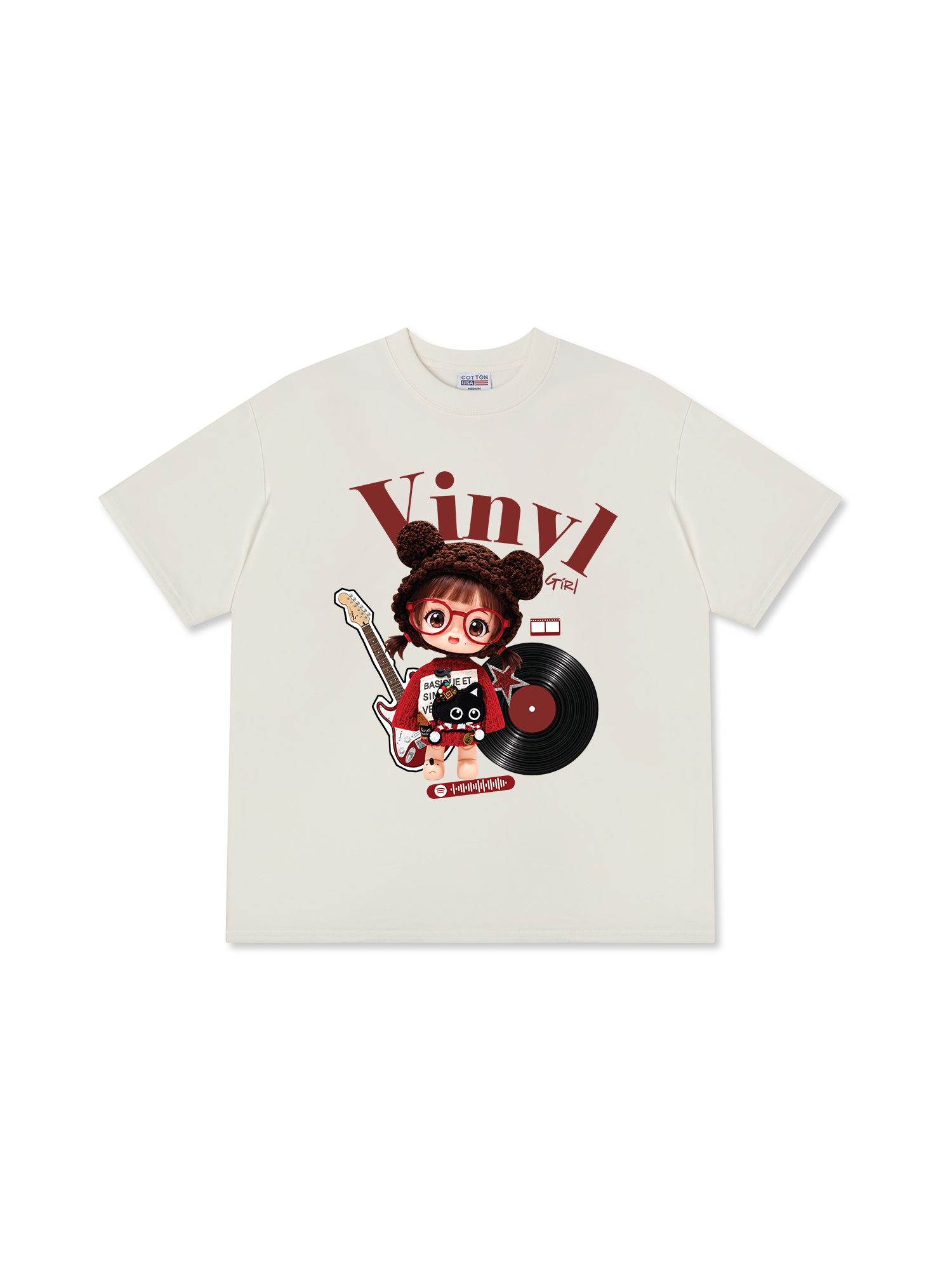 Áo Thun Relaxed Fit Cute Gang Vinyl Girl
