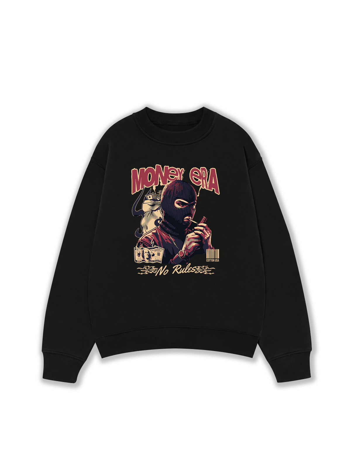 Áo Sweater Nỉ Hai Da Money Era No Rules