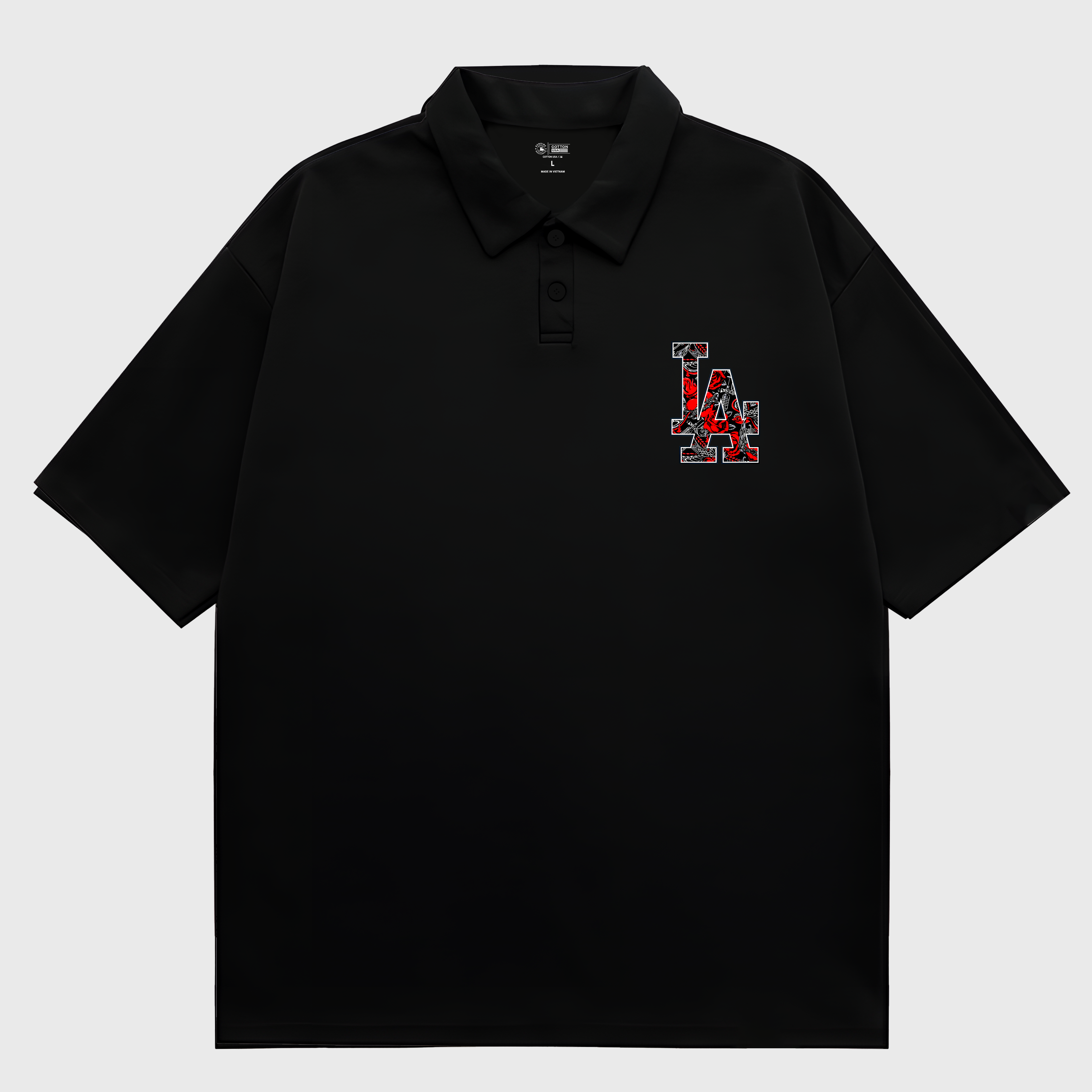 MLB Floral LA Rose Black Polo