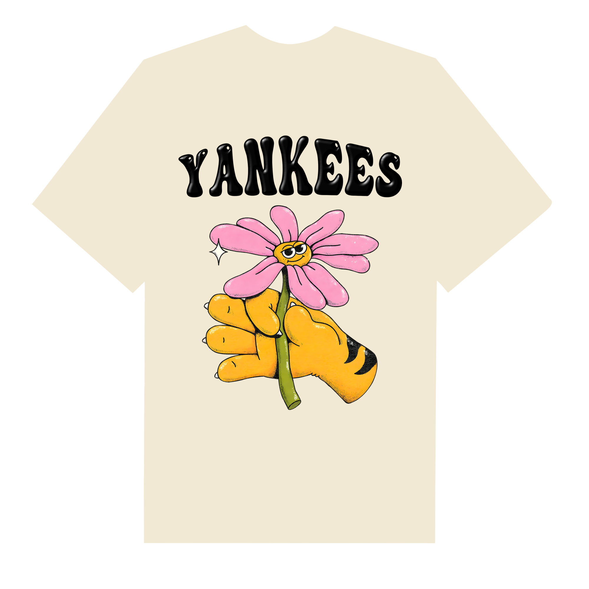 MLB Floral Yankees Flower Cat Hand T-Shirt
