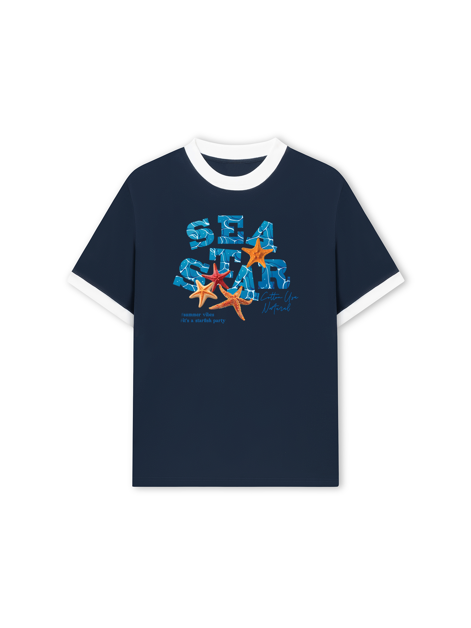 Áo Thun Ringer Relaxed Fit Tropical Starfish Parrty Sea Water