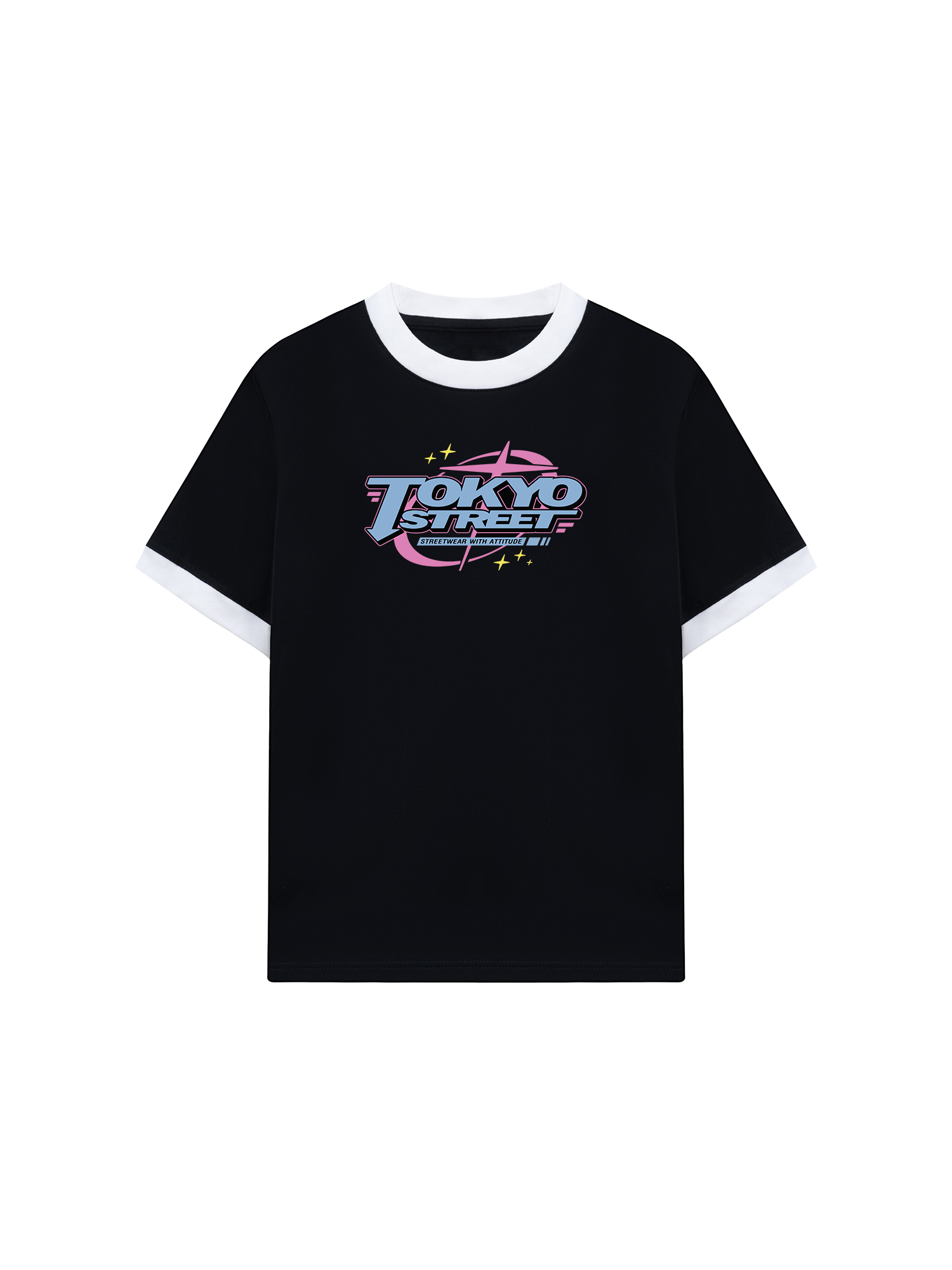 Áo Thun Ringer Relaxed Fit Tokyo Streetwear With Atitude Blue