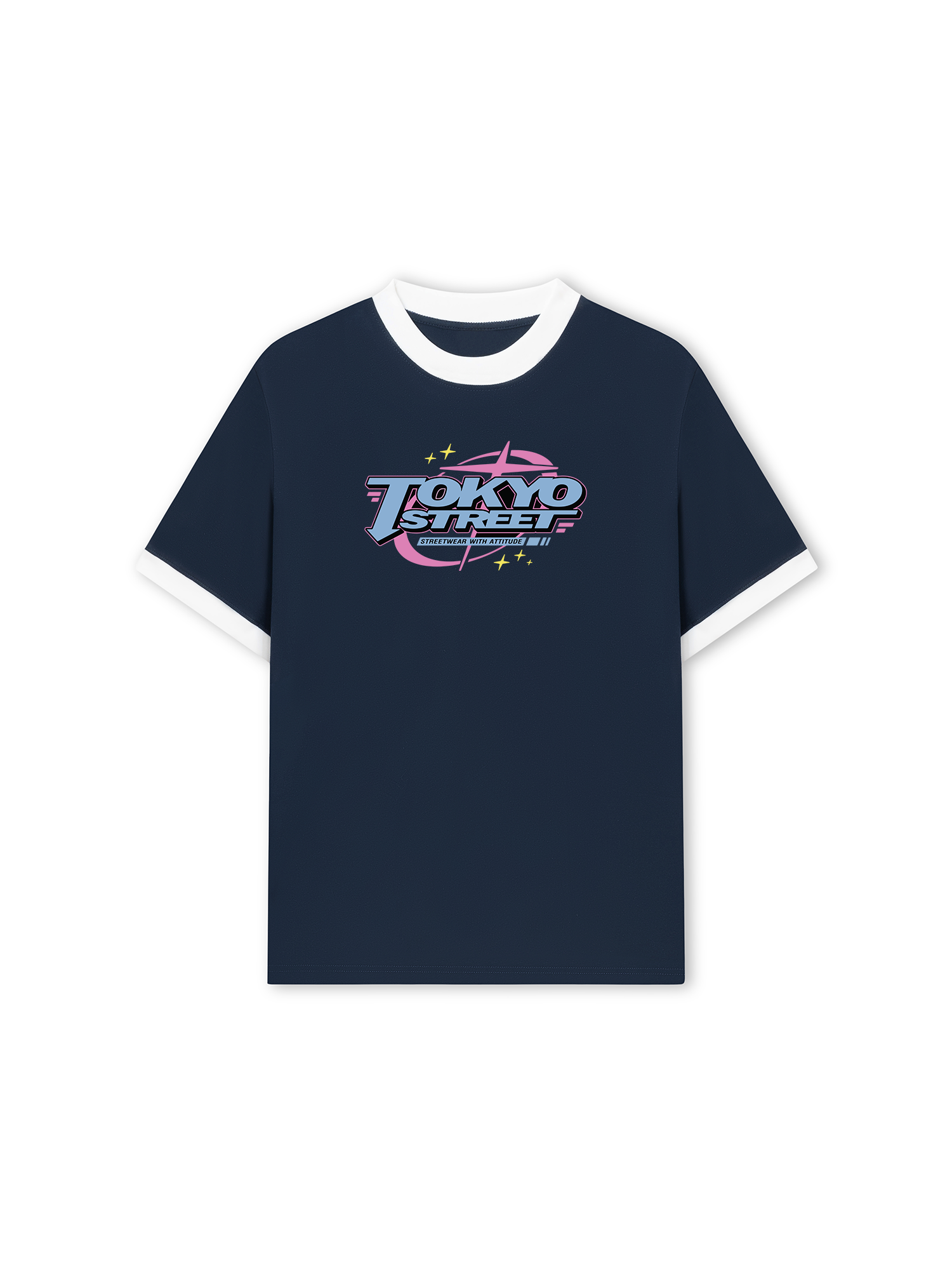 Áo Thun Ringer Relaxed Fit Tokyo Streetwear With Atitude Blue