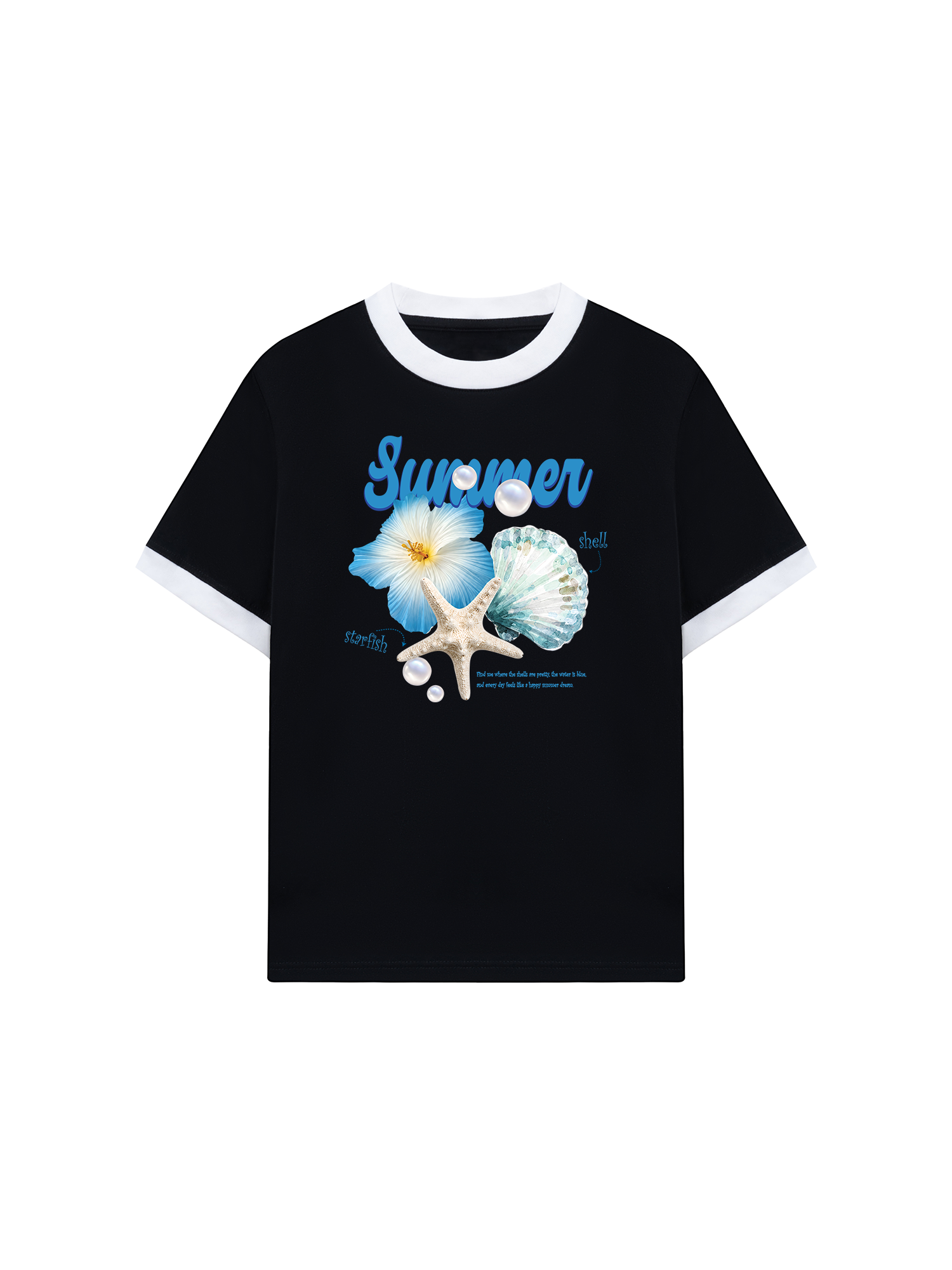 Áo Thun Ringer Relaxed Fit Tshirt Tropical Summer, Shell, Starfish