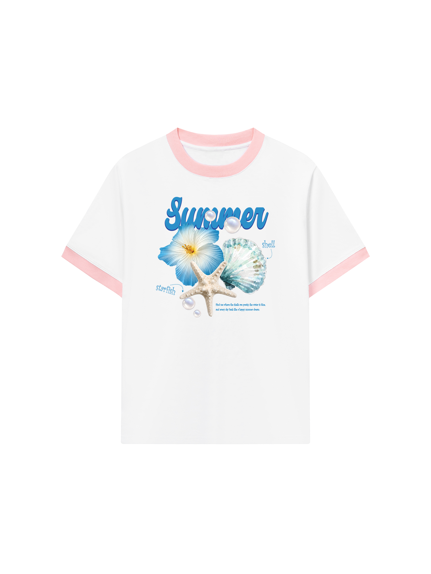 Áo Thun Ringer Relaxed Fit Tshirt Tropical Summer, Shell, Starfish