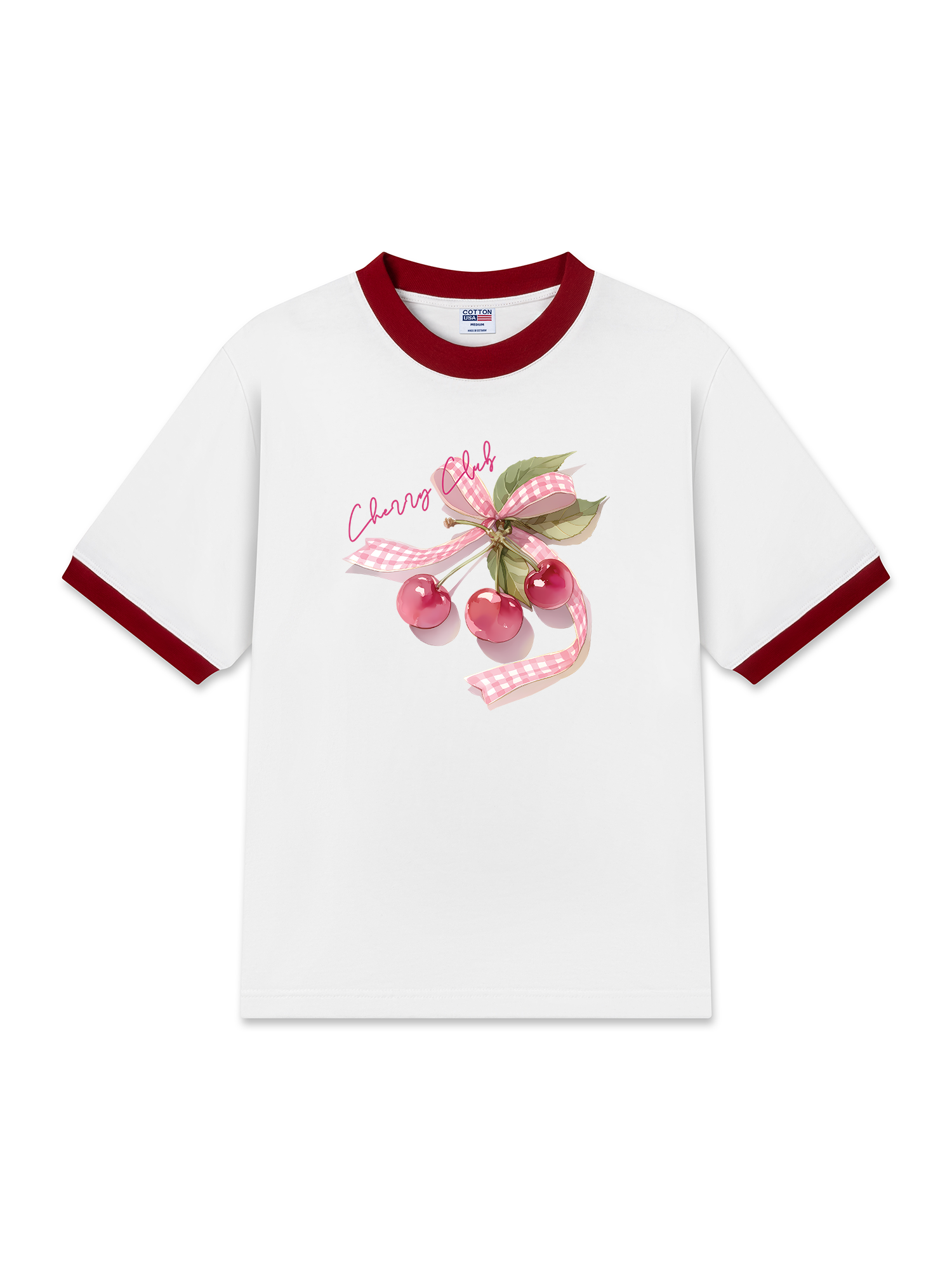 Áo Thun Ringer Relaxed Fit Cherry Club Pink Plaid