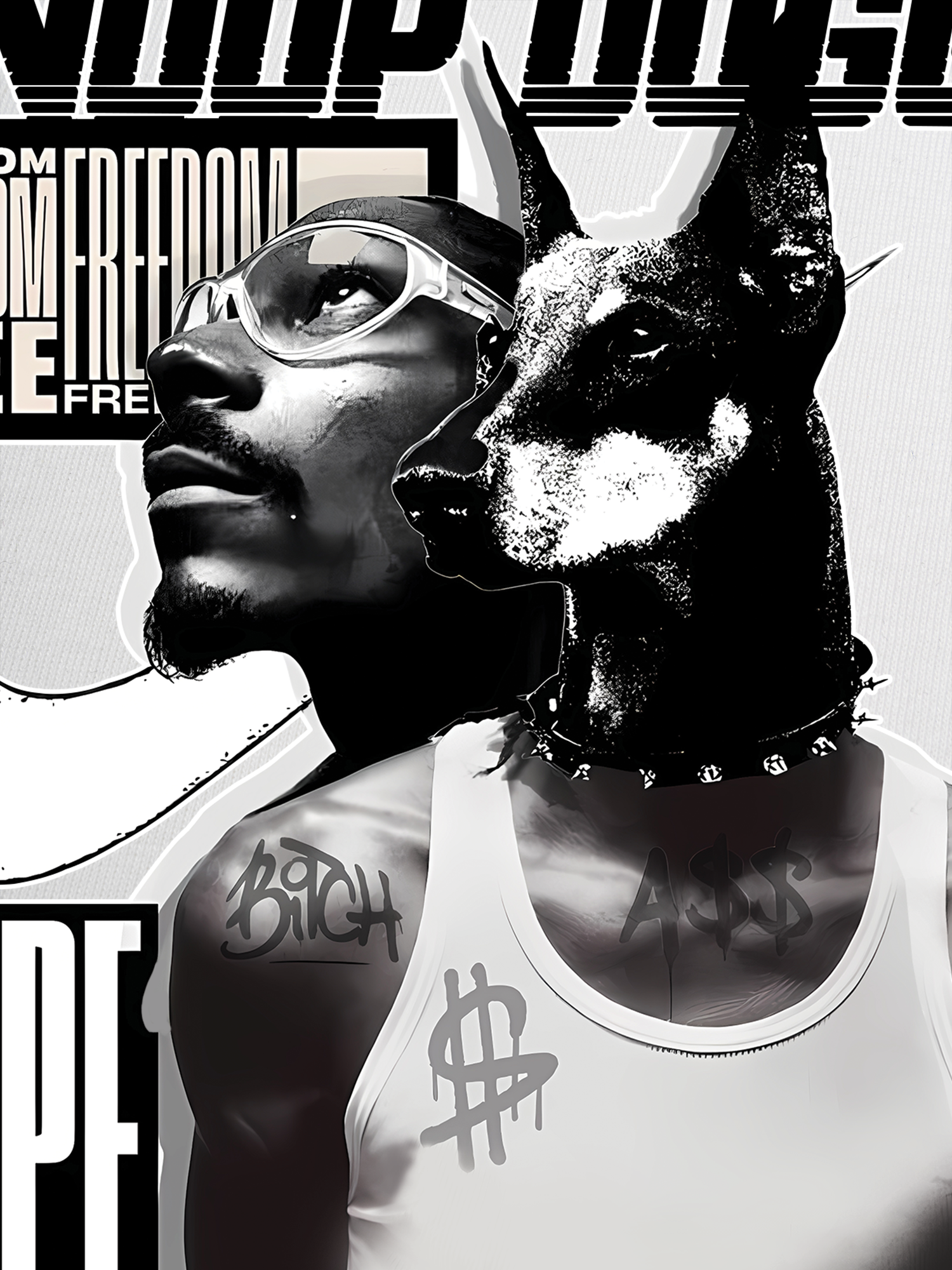 Áo Thun Ringer Relaxed Fit Rapper Black And White Snoop Dog