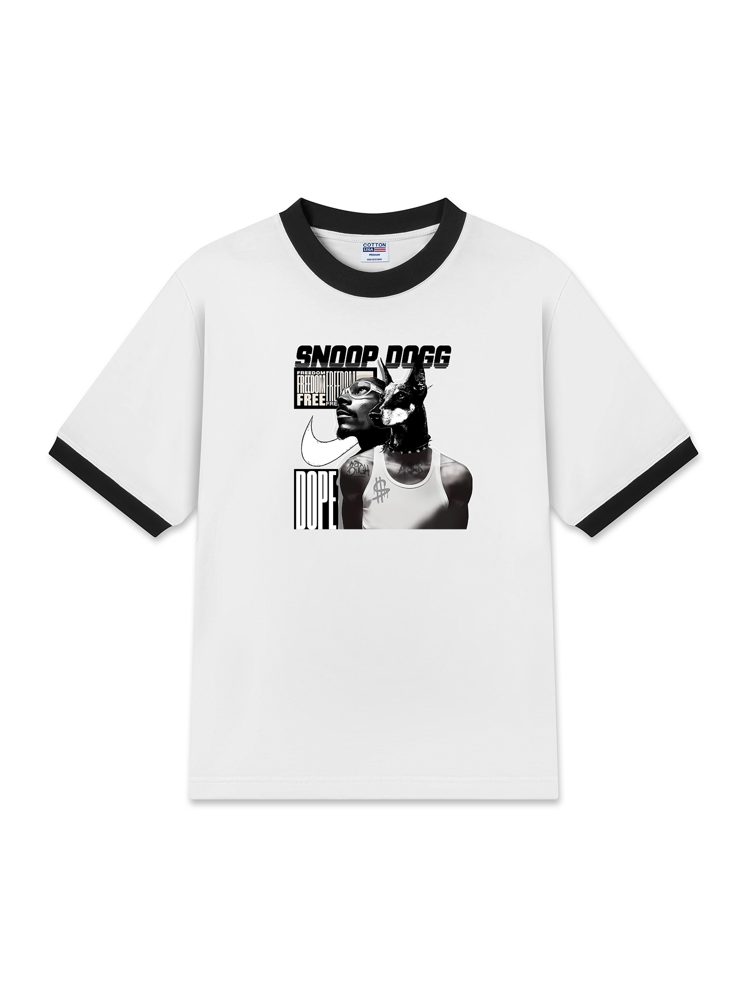 Áo Thun Ringer Relaxed Fit Rapper Black And White Snoop Dog