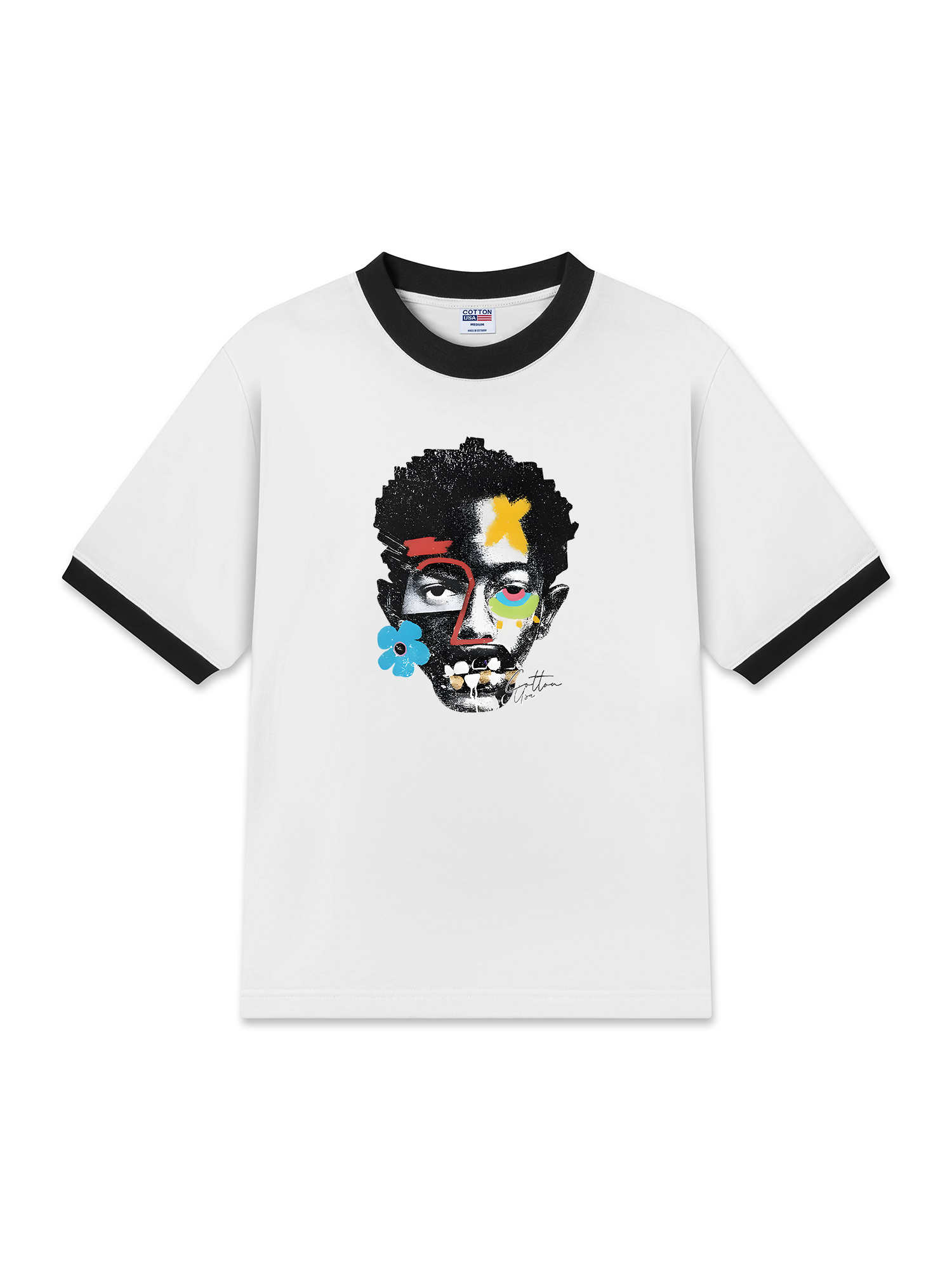 Áo Thun Ringer Relaxed Fit Rapper Multi Element Cotton USA