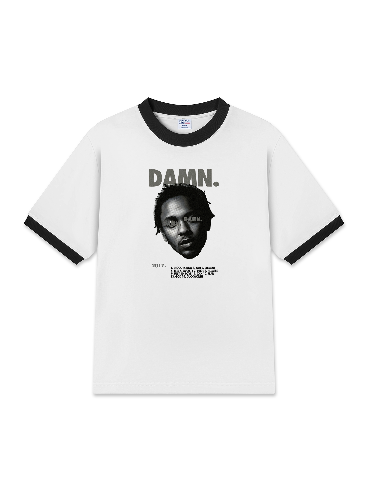 Áo Thun Ringer Relaxed Fit Rapper Damn Black And White Graphic
