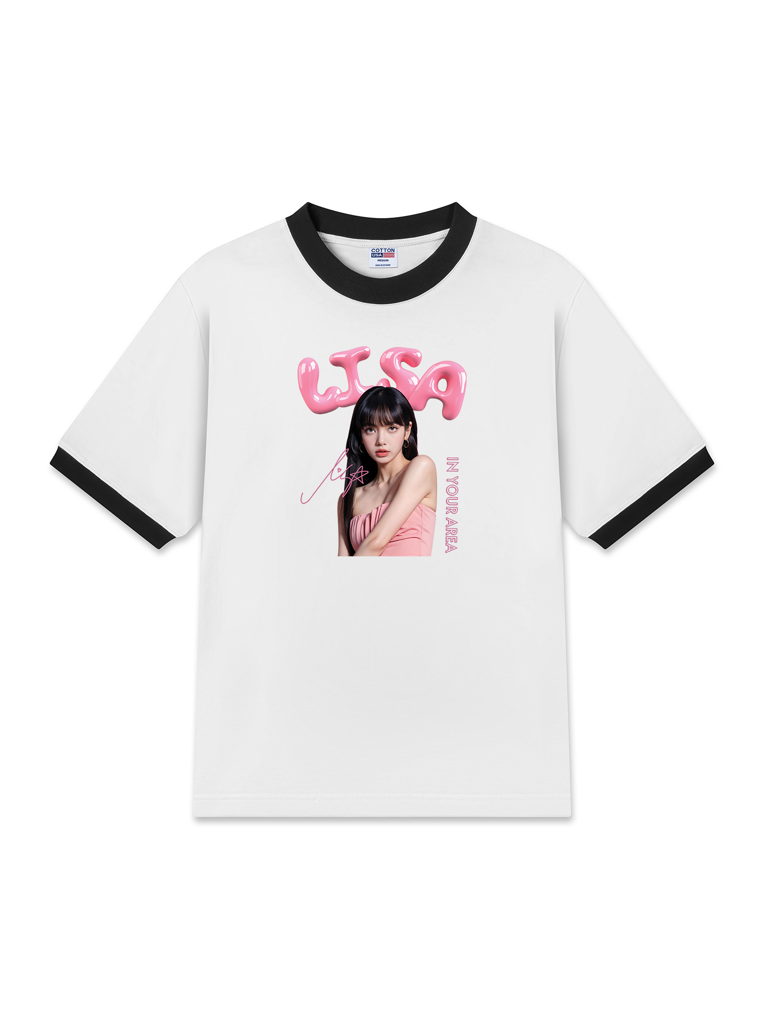 Áo Thun Ringer Relaxed Fit Black Pink Lisa