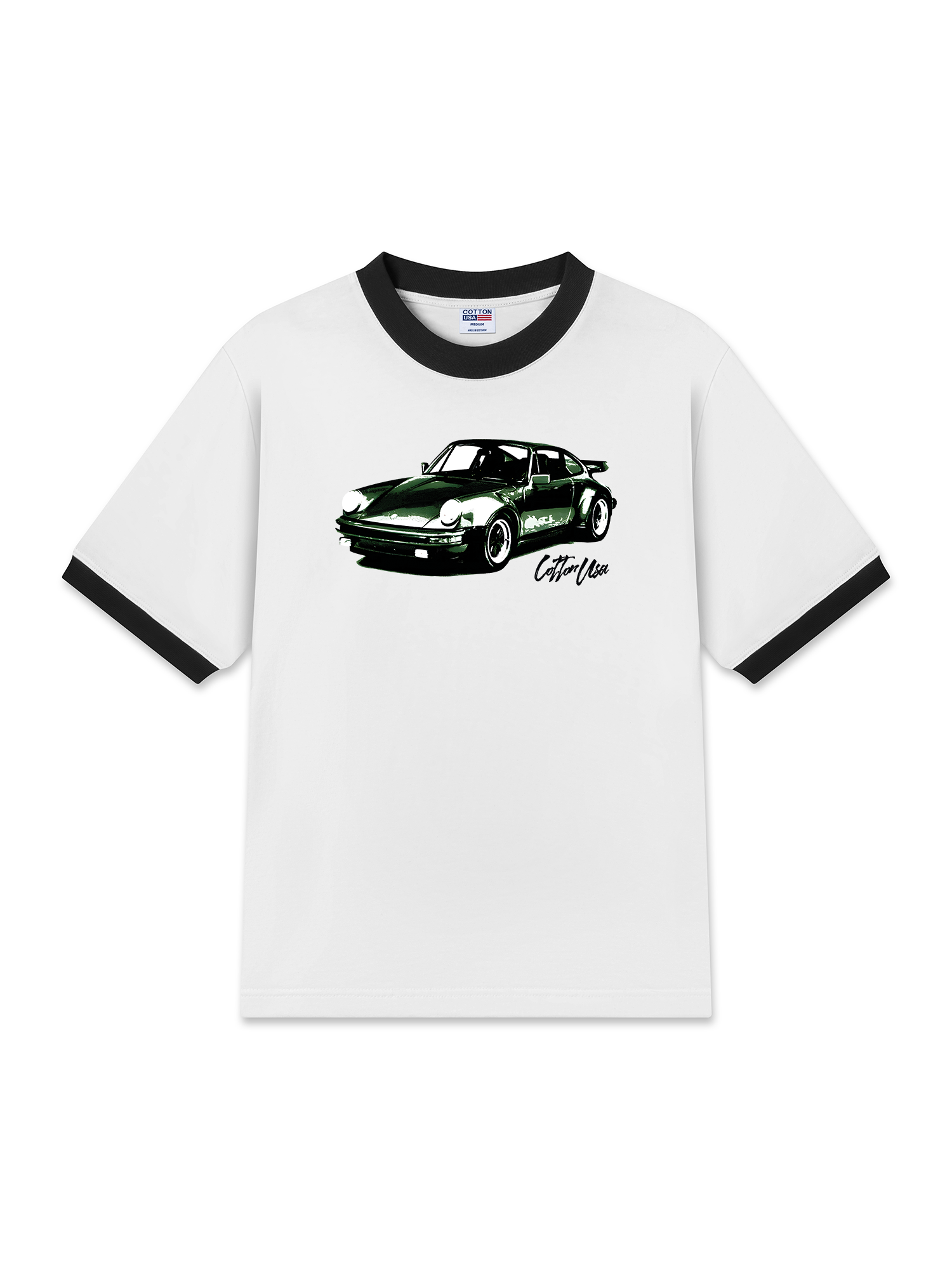 Áo Thun Ringer Relaxed Fit Classic Car Vintage Green