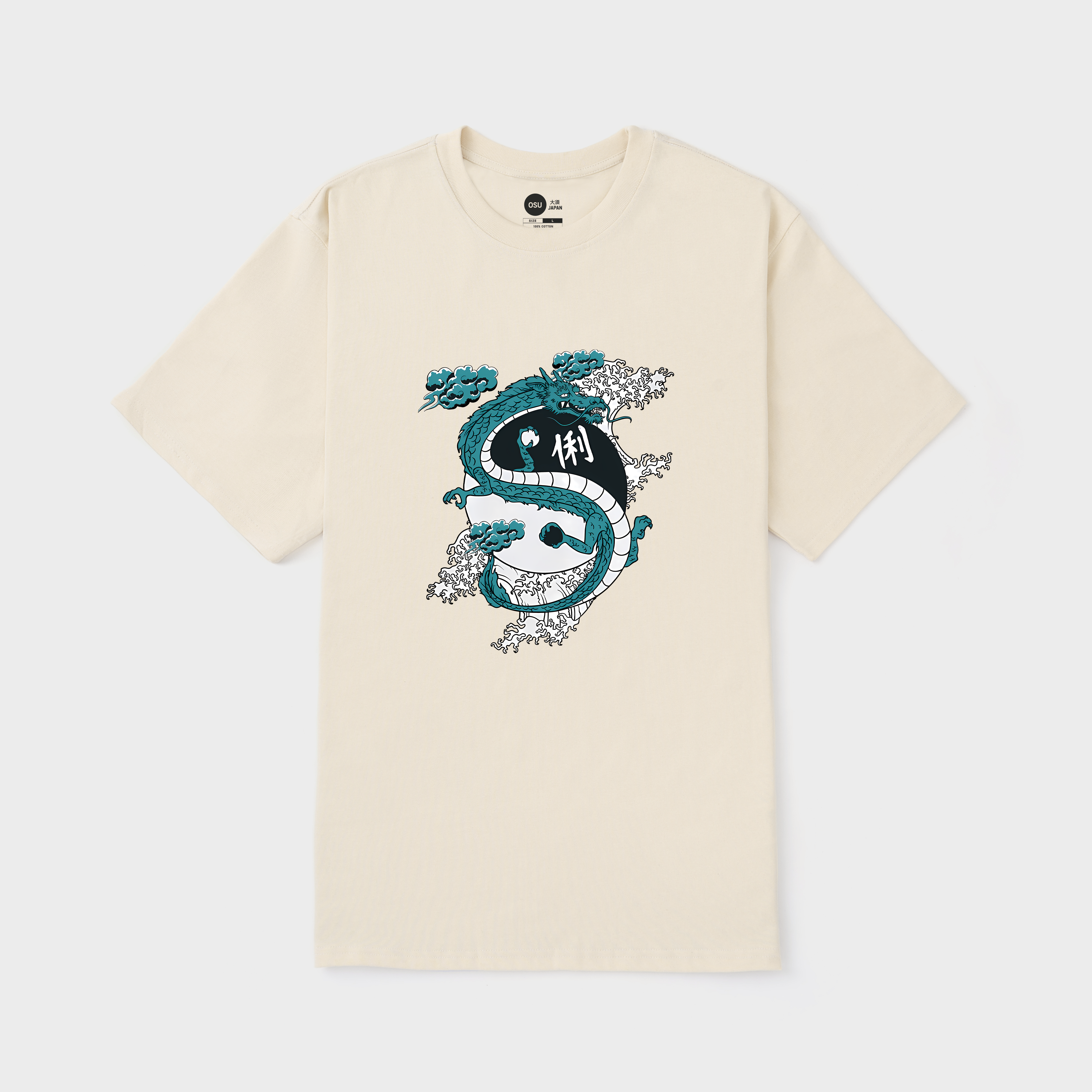 JAPANESE DRAGON YINYANG WATER WAVES T-SHIRT / KEM