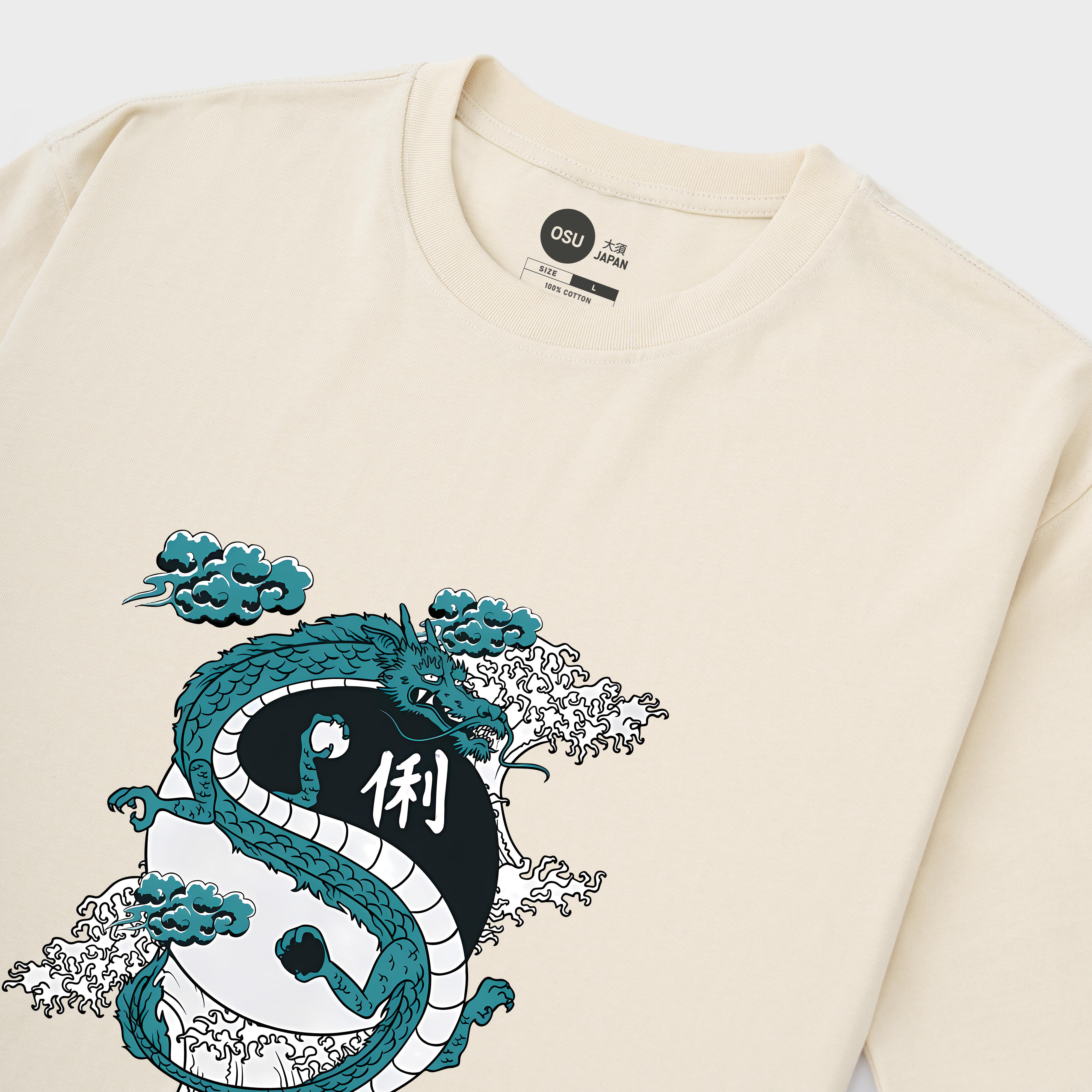 JAPANESE DRAGON YINYANG WATER WAVES T-SHIRT / KEM