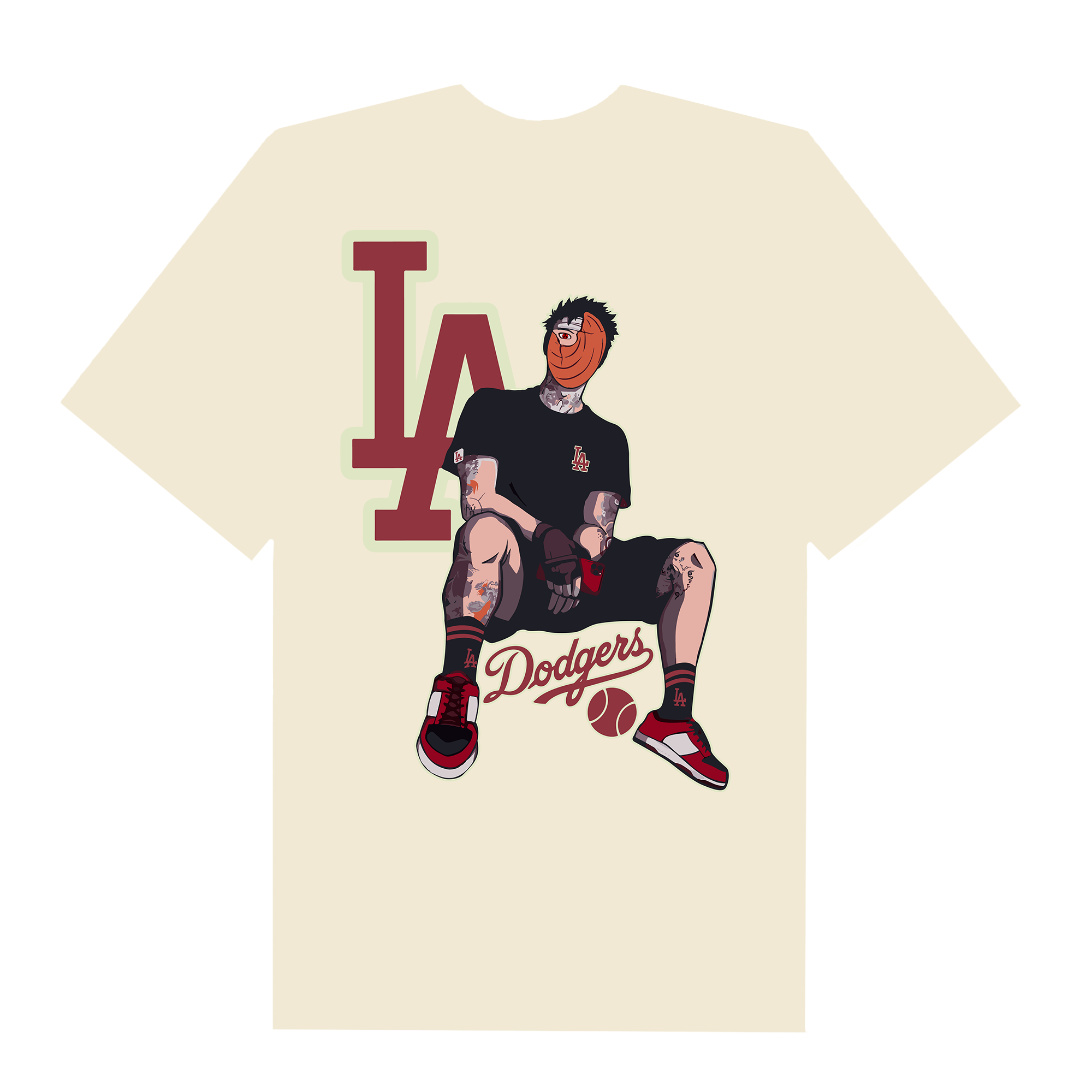 MLB Anime Naruto Obito Red LA Dodgers T-Shirt
