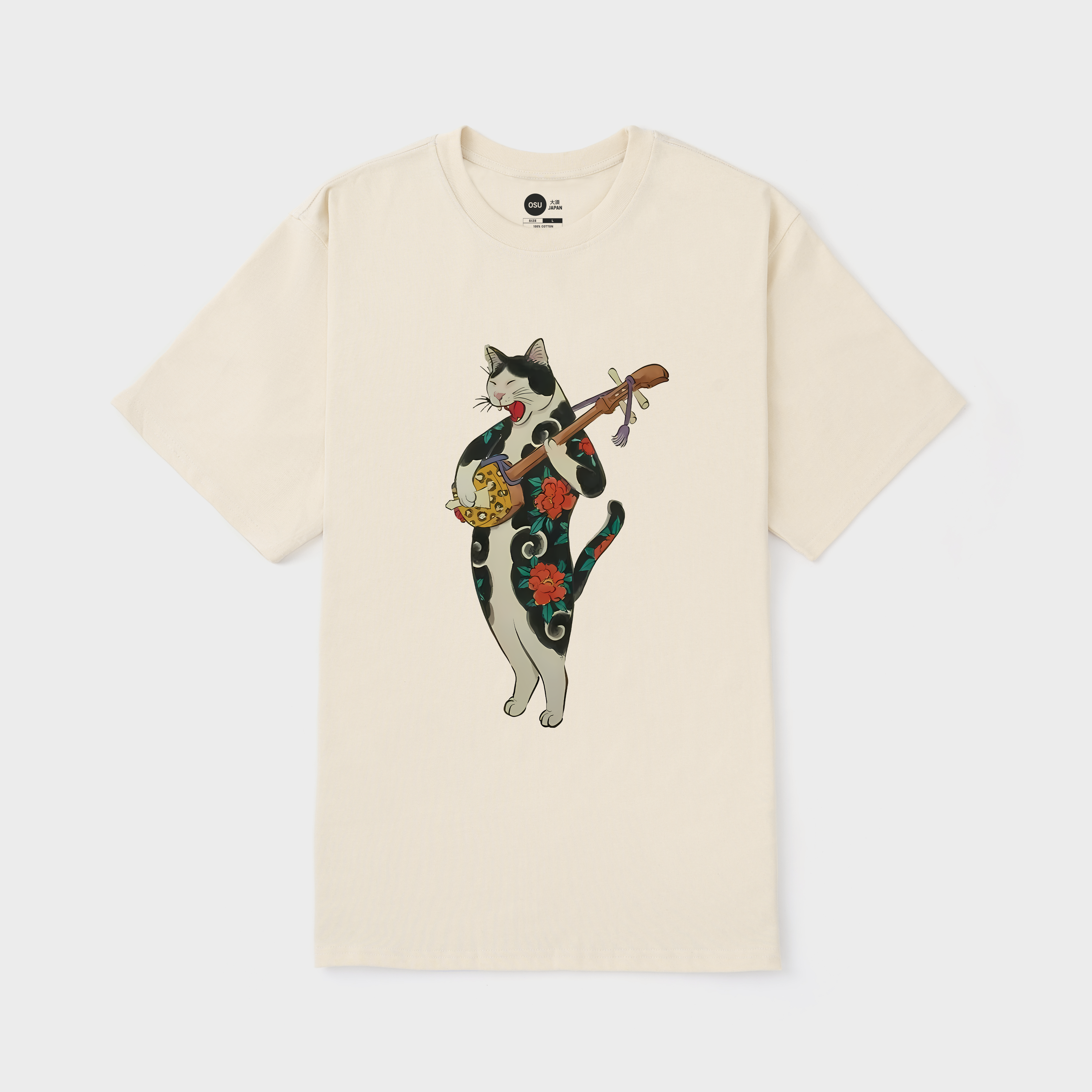 JAPANESE CAT HOLDING A GUITAR T-SHIRT / KEM