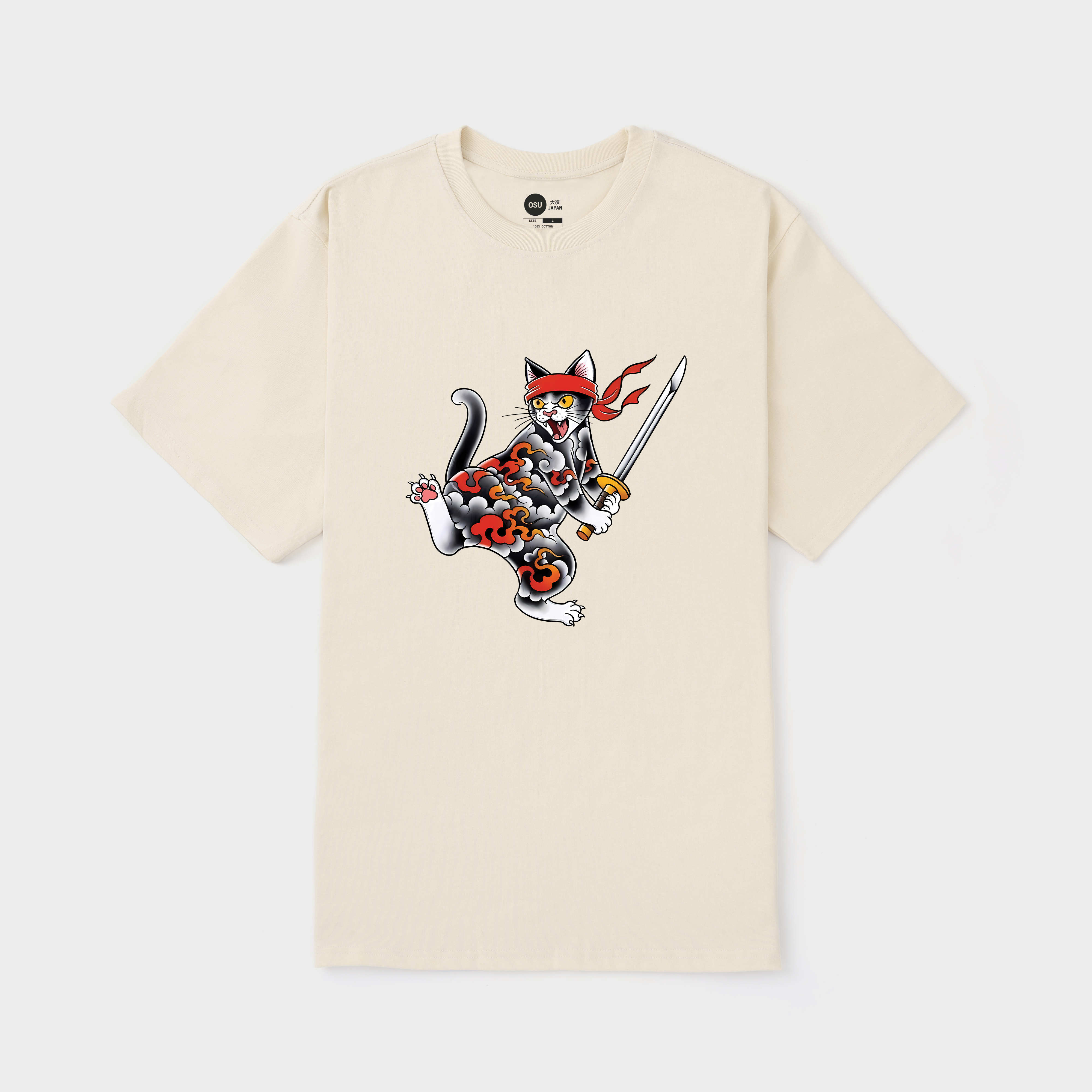 JAPAN CAT HOLDING A SWORD T-SHIRT / KEM