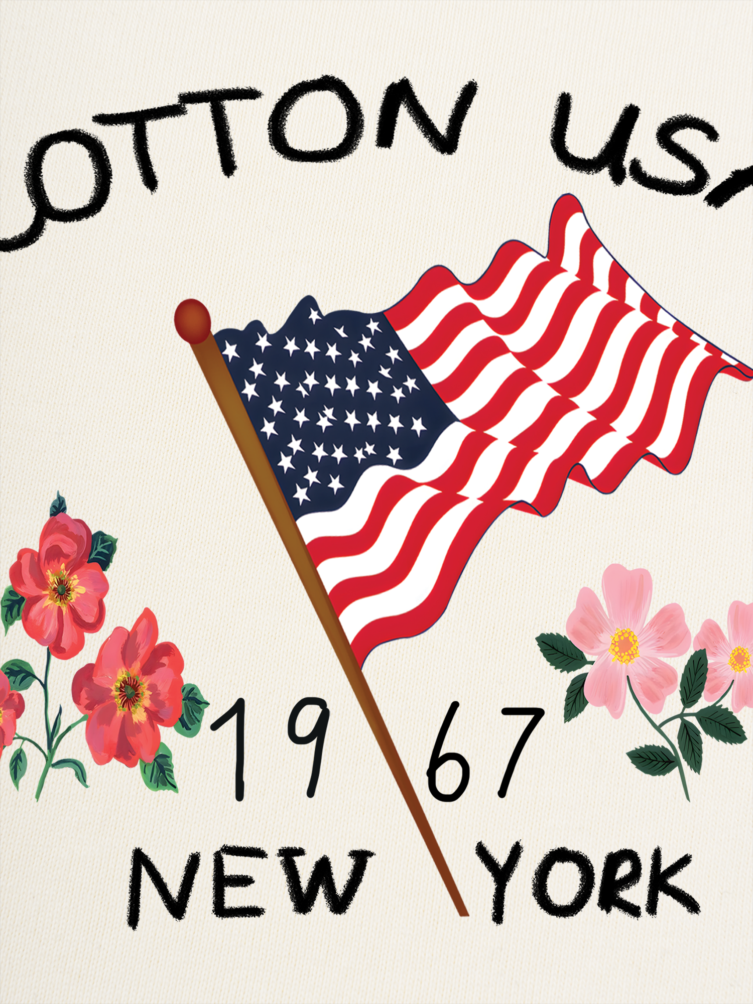 Áo Thun Ringer Relaxed Fit USA Floral Cotton Usa