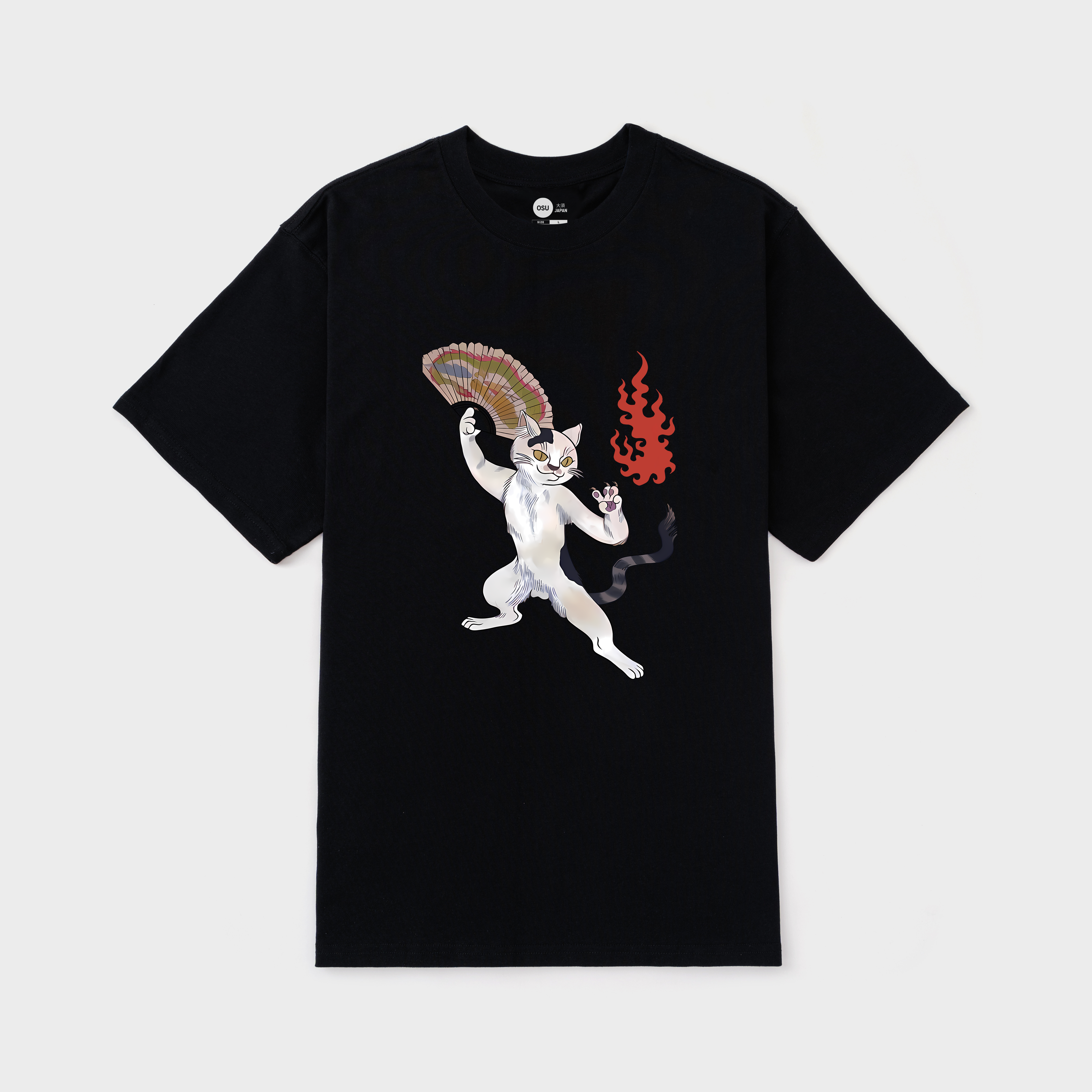 JAPANESE CAT FIRE T-SHIRT / ĐEN