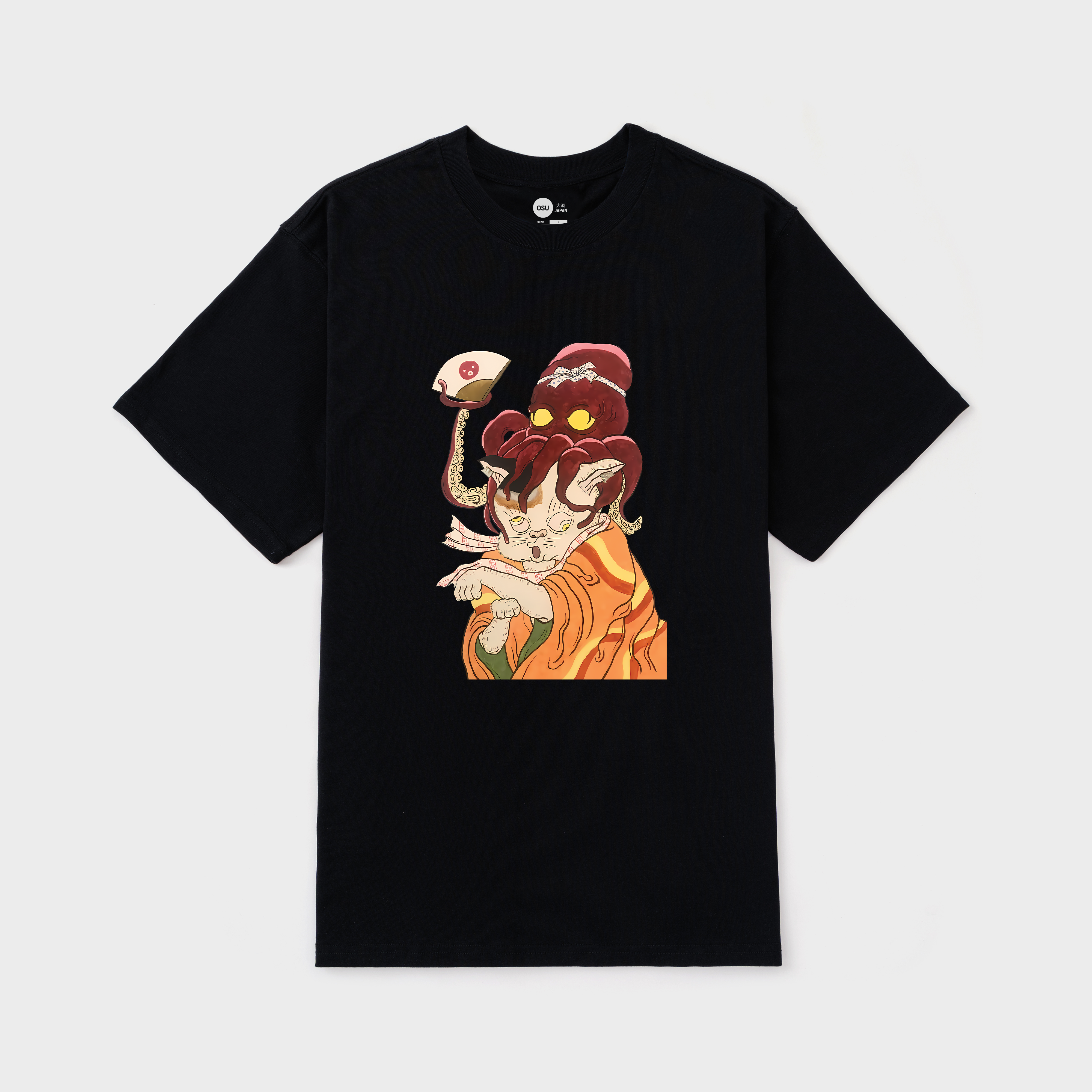 JAPANESE CAT OCTOPUS T-SHIRT / ĐEN