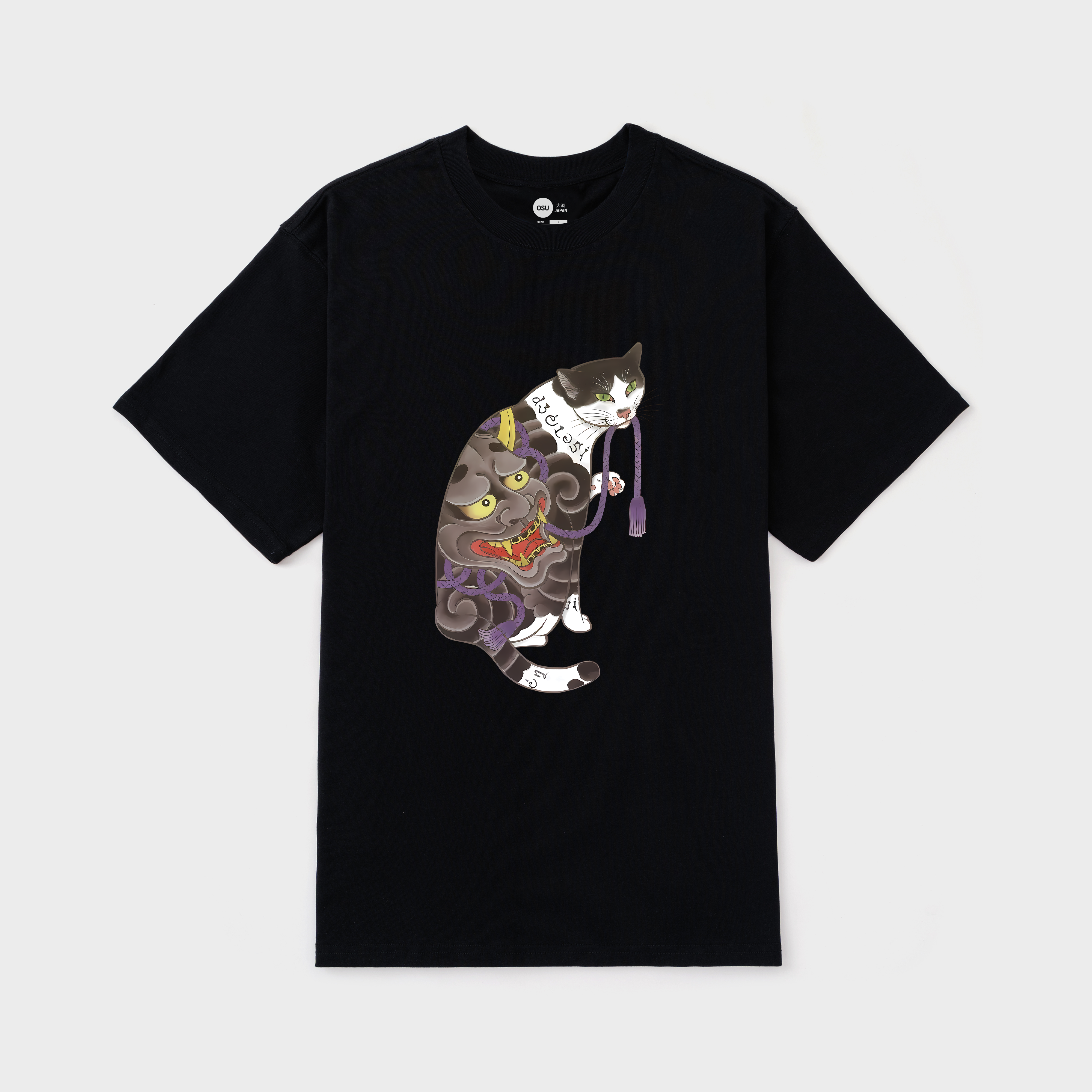 HAPPY JAPANESE CAT T-SHIRT / ĐEN